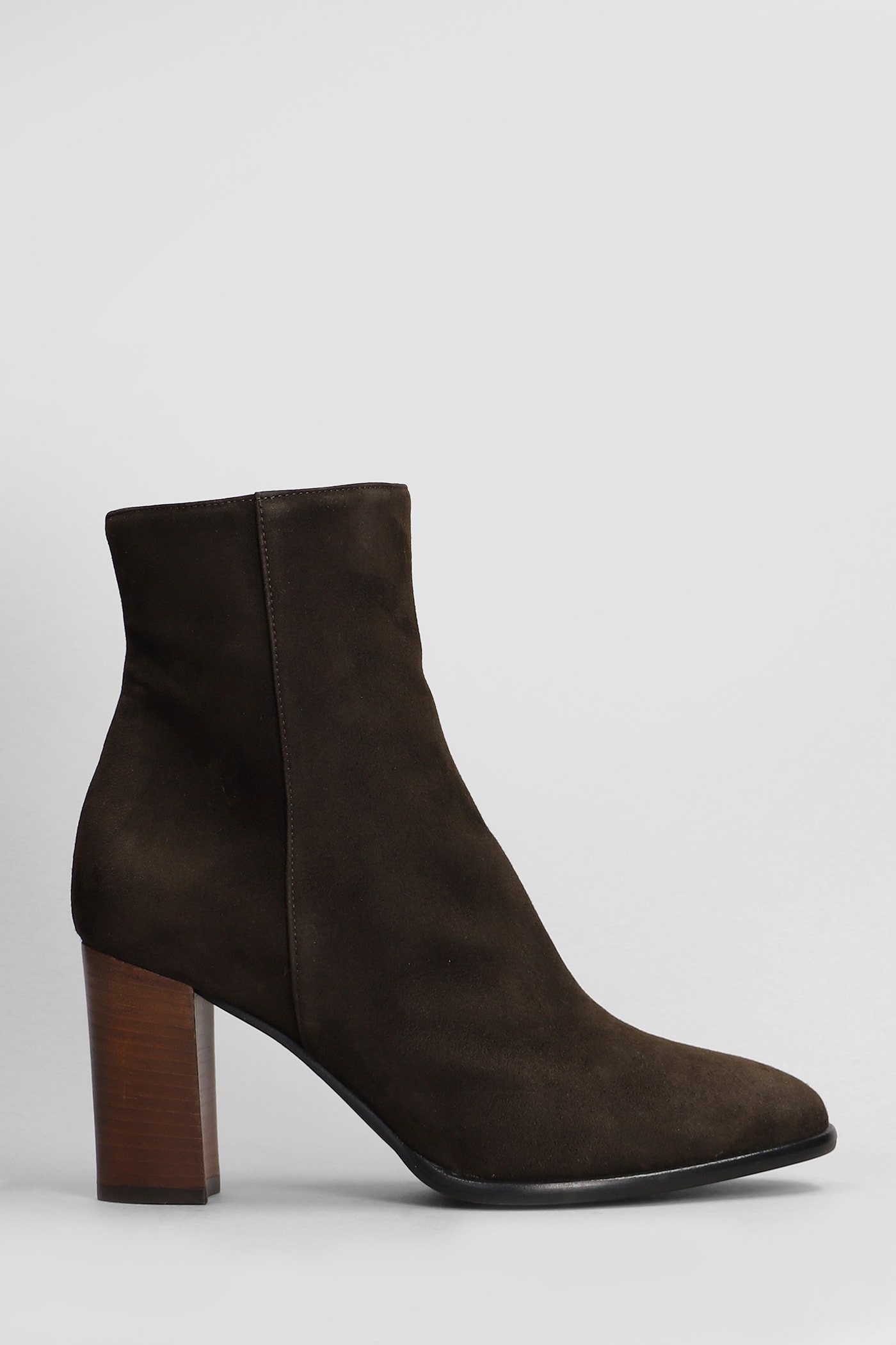 Boras High Heels Ankle Boots In Dark Brown Suede