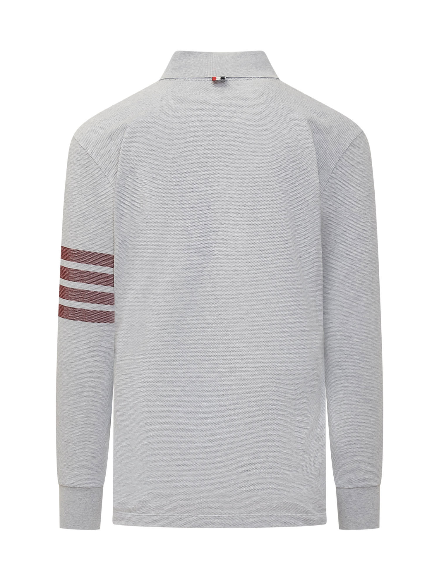 Shop Thom Browne Polo Shirt With 4-bar Logo In Pale Grey