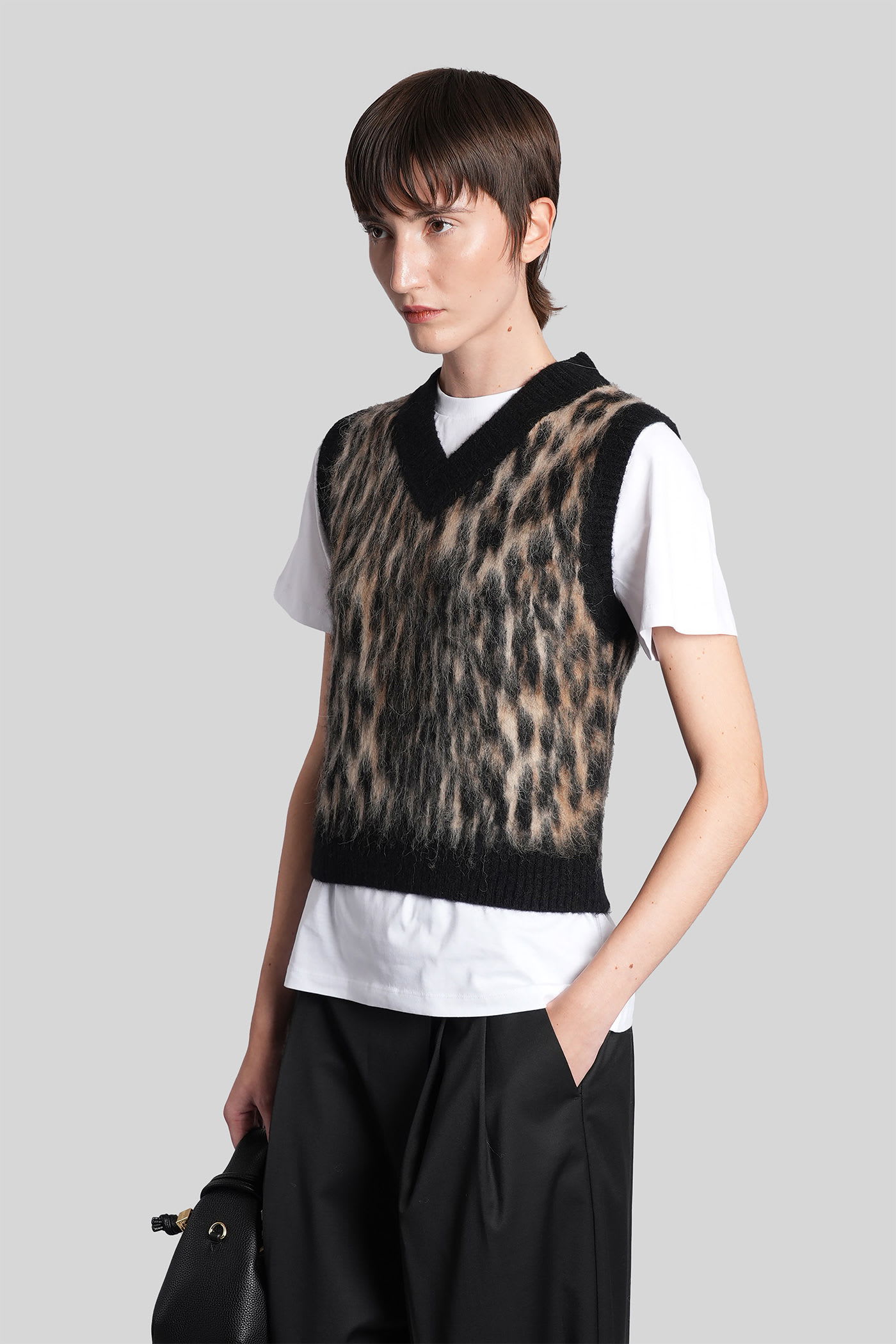 Ganni Vest In Animalier Wool In Animal Print