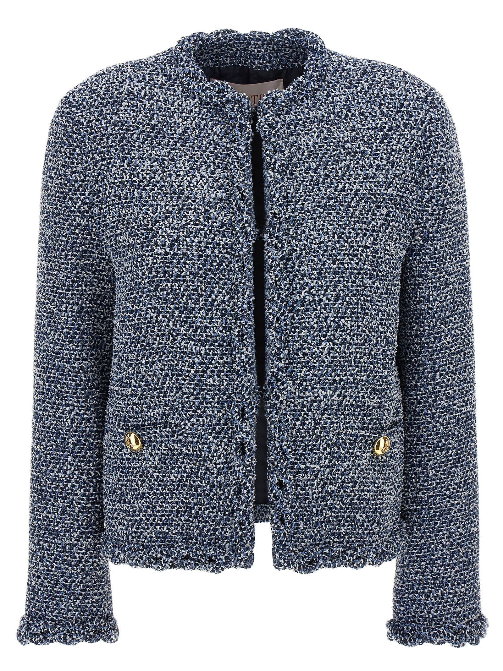 Valentino Sky Blue Tweed Crewneck Jacket In Blue