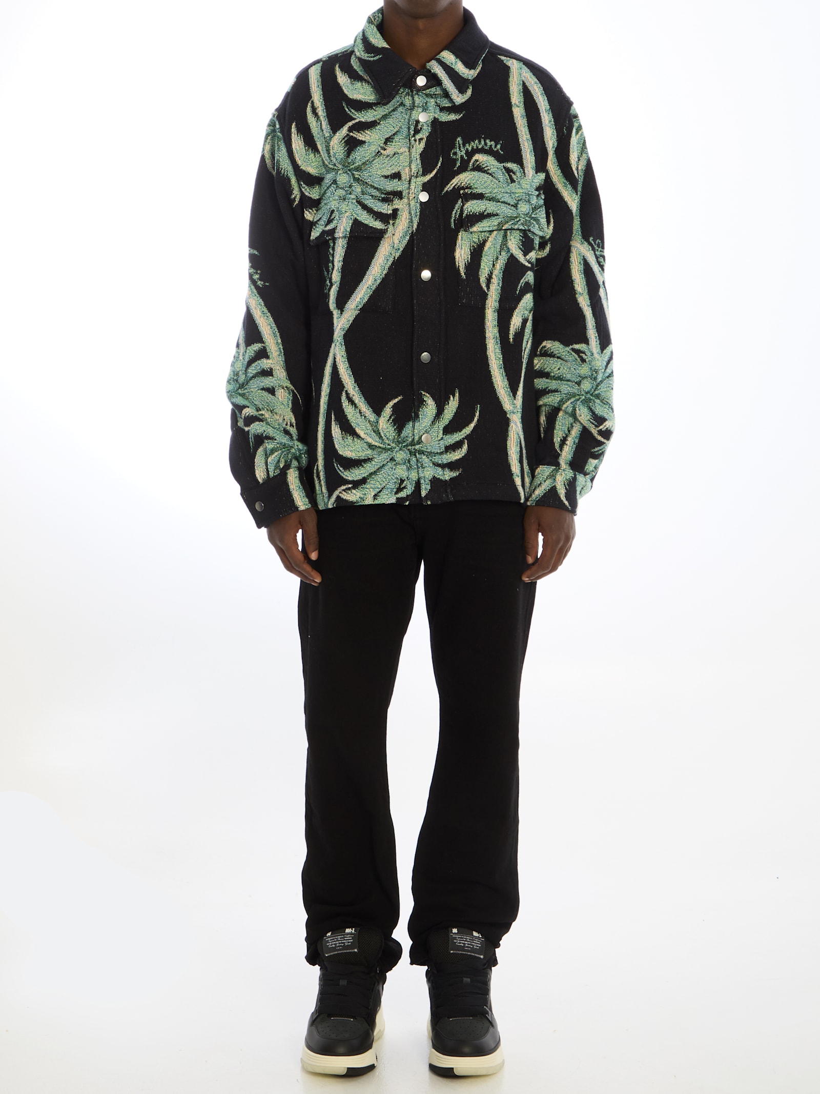 Amiri Twisted Palms Tapestry Overshirt In Black