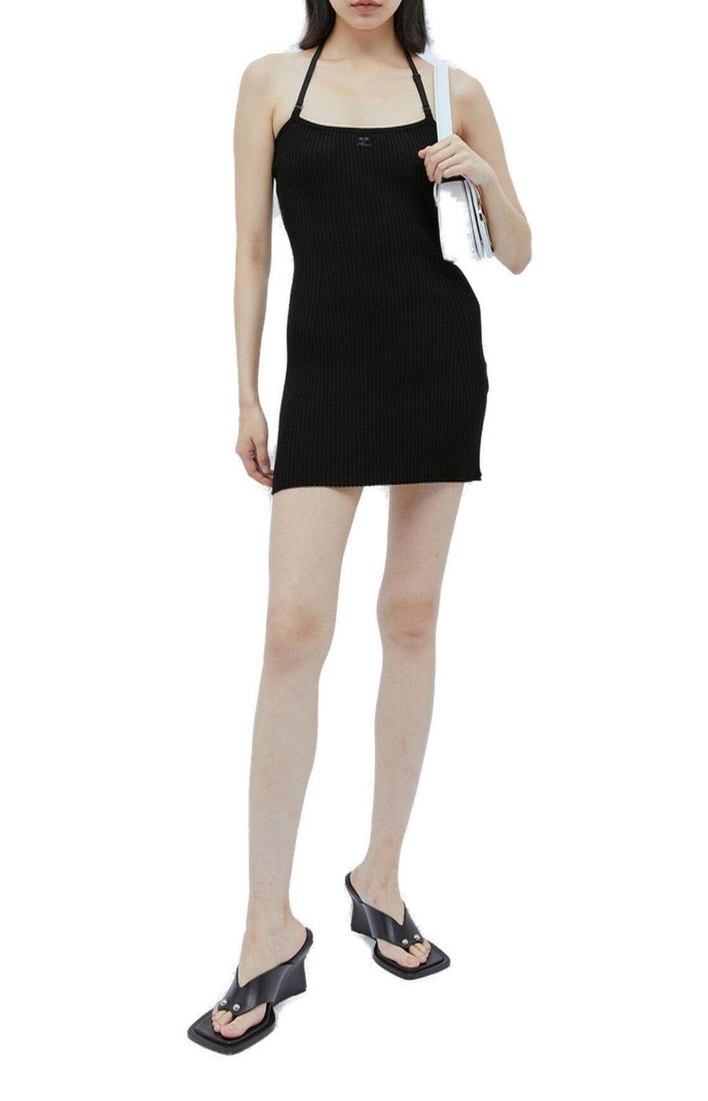 Shop Courrèges Halterneck Sleeveless Mini Dress In Black