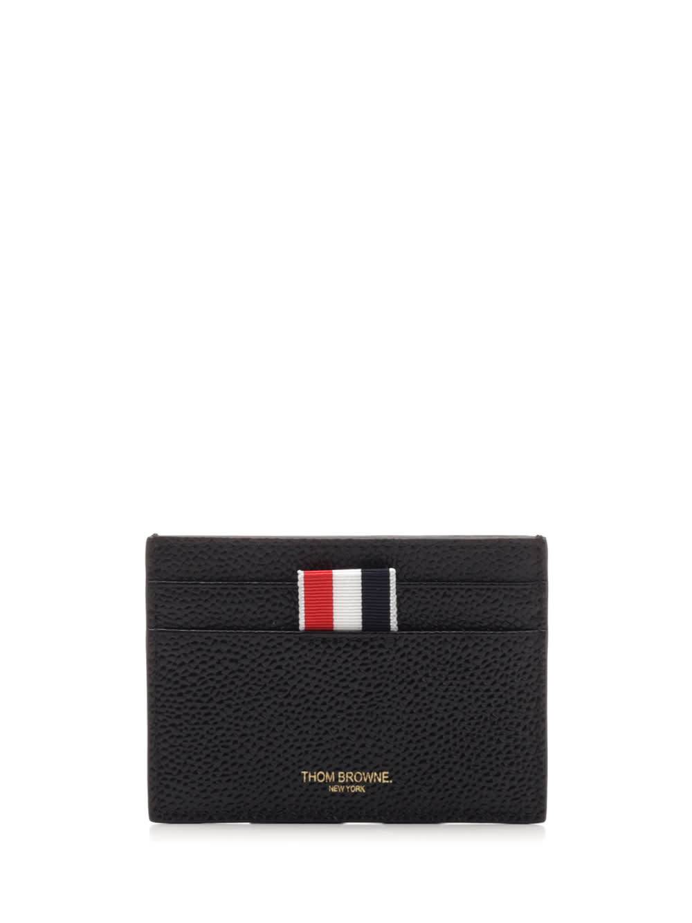 THOM BROWNE BLACK PEBBLE GRAIN LEATHER CARD HOLDER