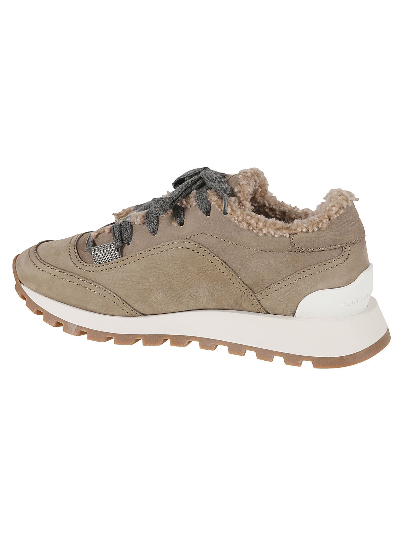 Brunello Cucinelli Fur Applique Embellished Sneakers In Mud