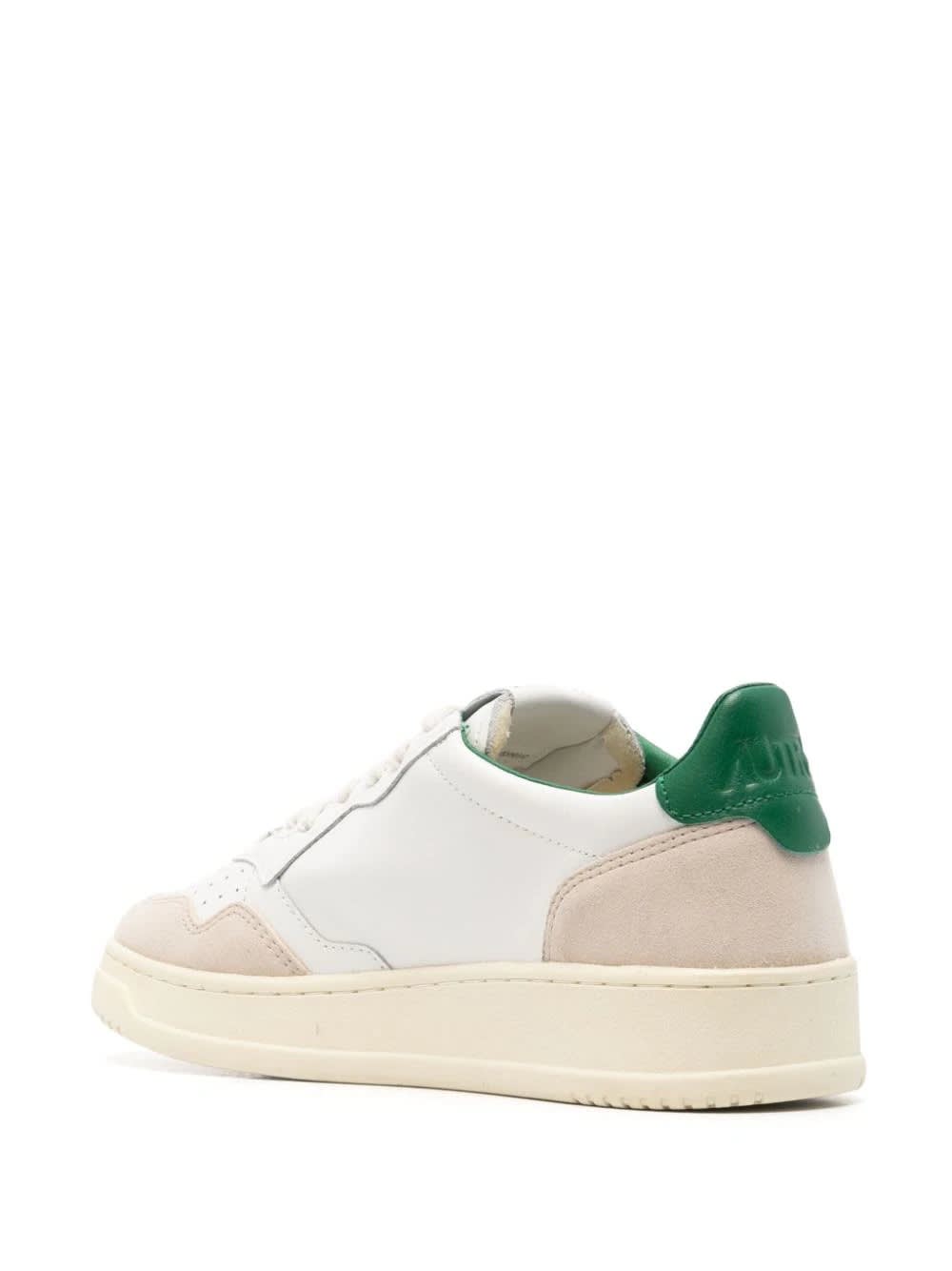 Shop Autry White And Green Medalist Low Sneakers In Suede And Leather