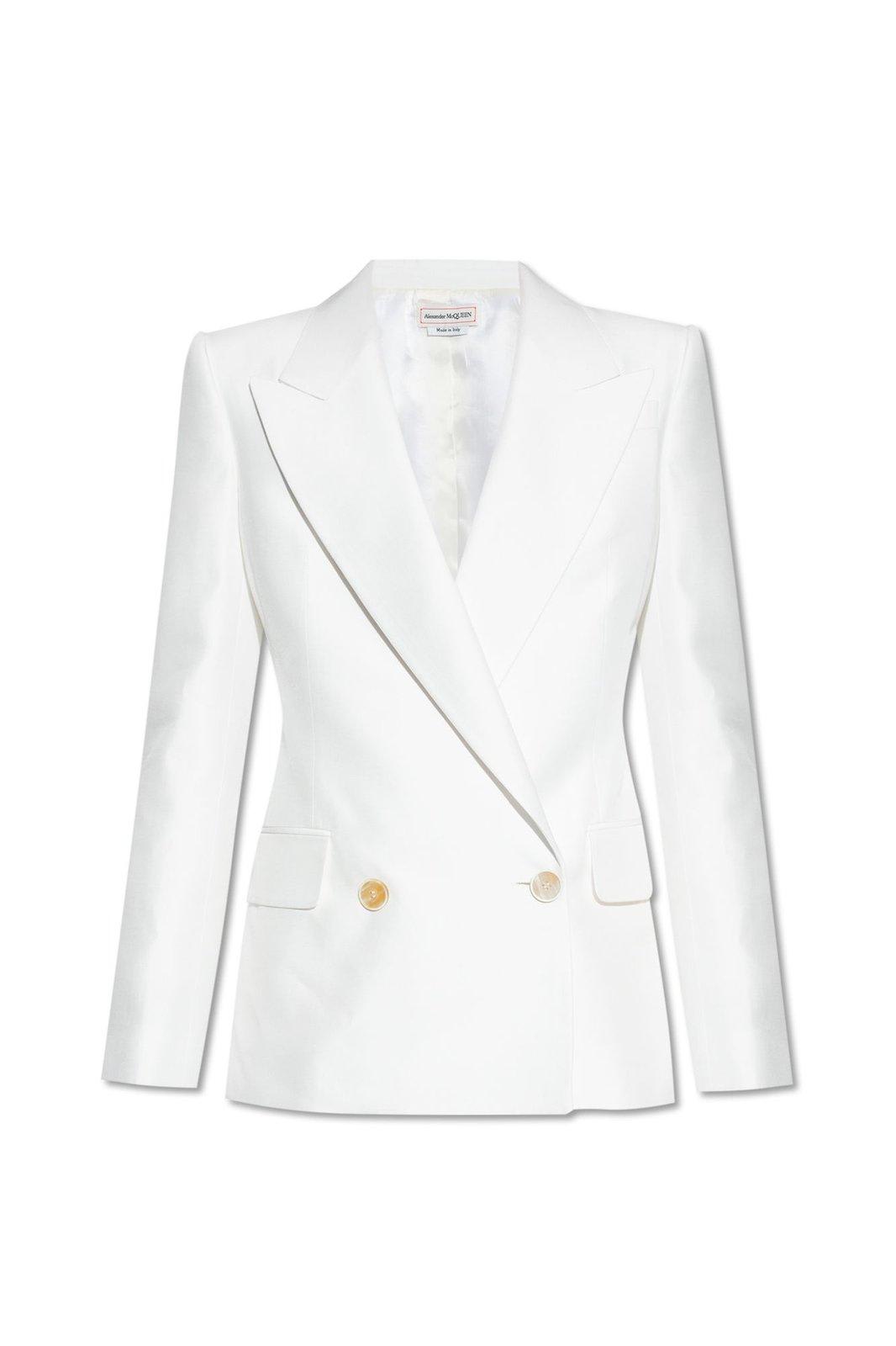 Shop Alexander Mcqueen Double-breasted Tailored Blazer In Opticalwhite