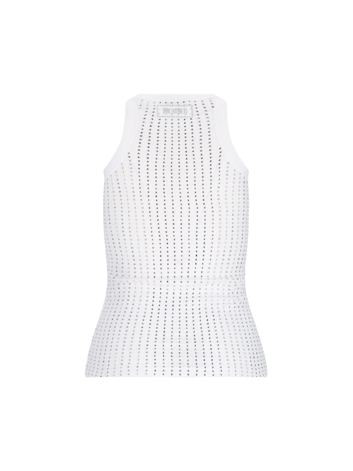 Attico Embellished Cotton Jersey Tank Top In White