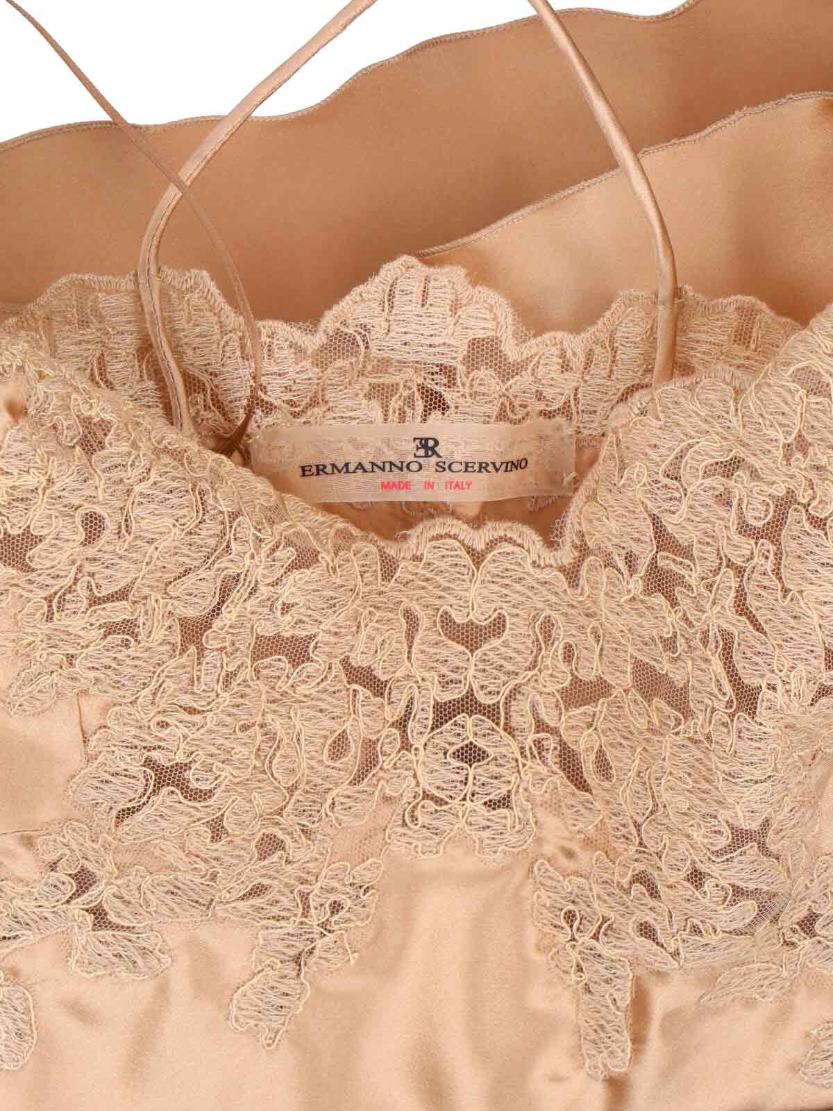Ermanno Scervino Sleeved Top With Lace And Satin In Brown