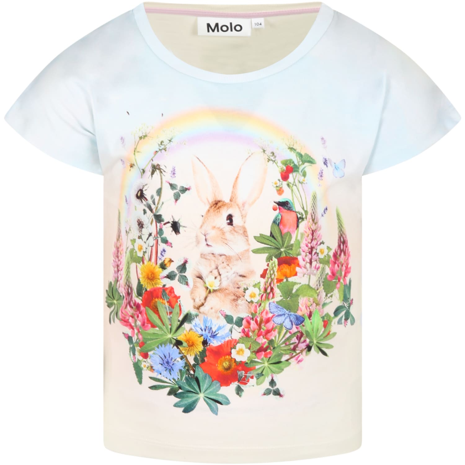Molo Multicolor T-shirt For Girl With Rabbit And Flowers