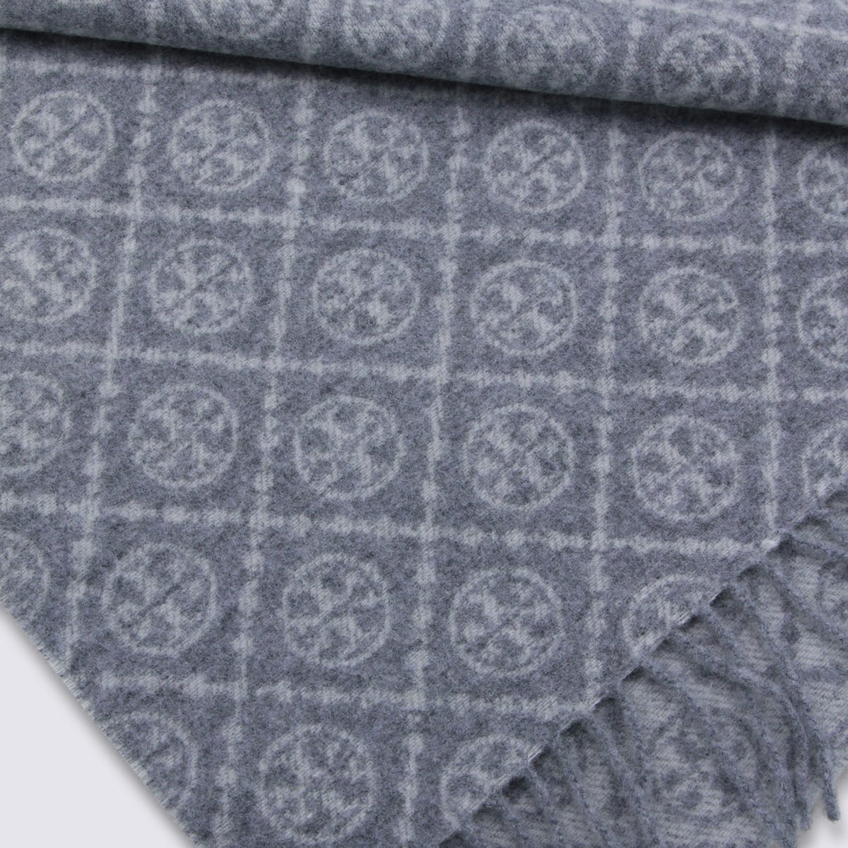 Tory Burch Grey Wool Scarf In Multi