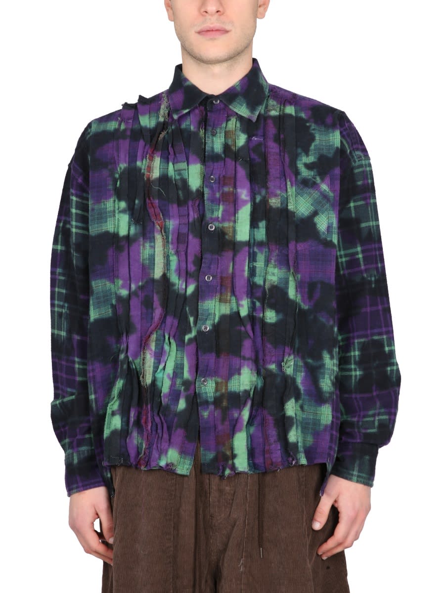 Needles Distressed Effect Pleated Flannel Shirt In Multi