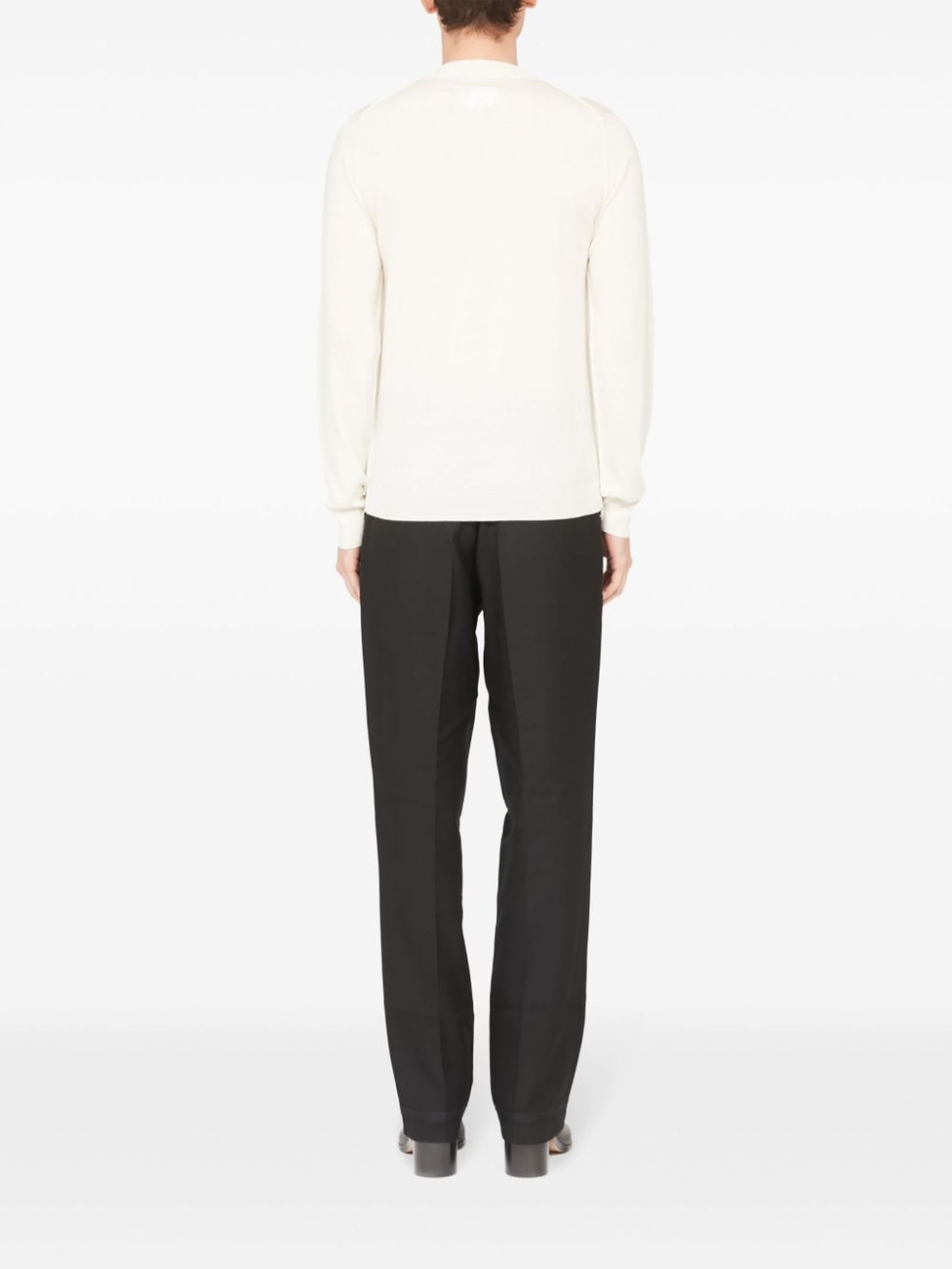 Maison Margiela Rib Trim Plain Long-sleeved Sweater In White