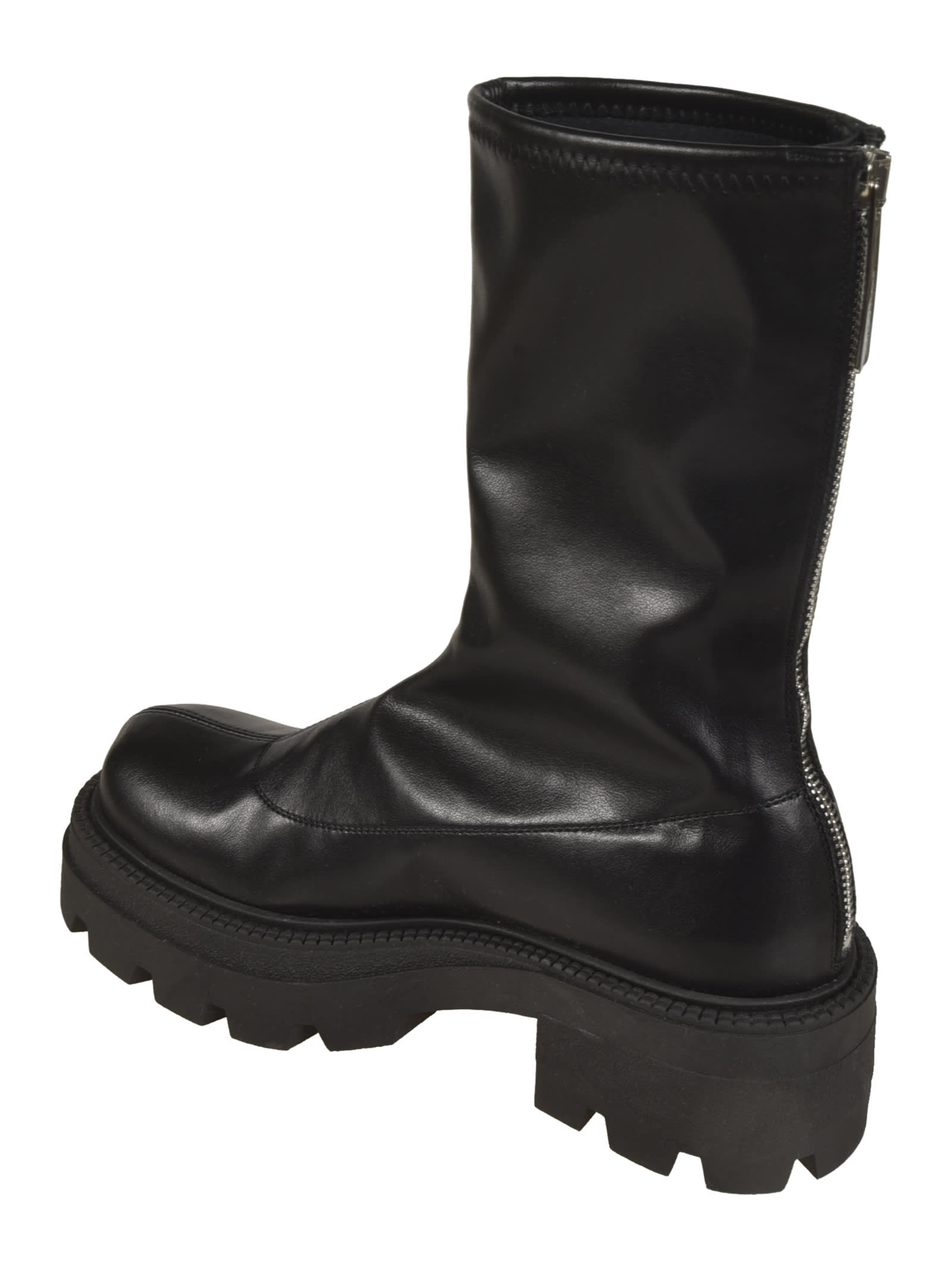 Sergio Rossi Chunky Sole Leather Mid-calf Round Toe Booties In Black