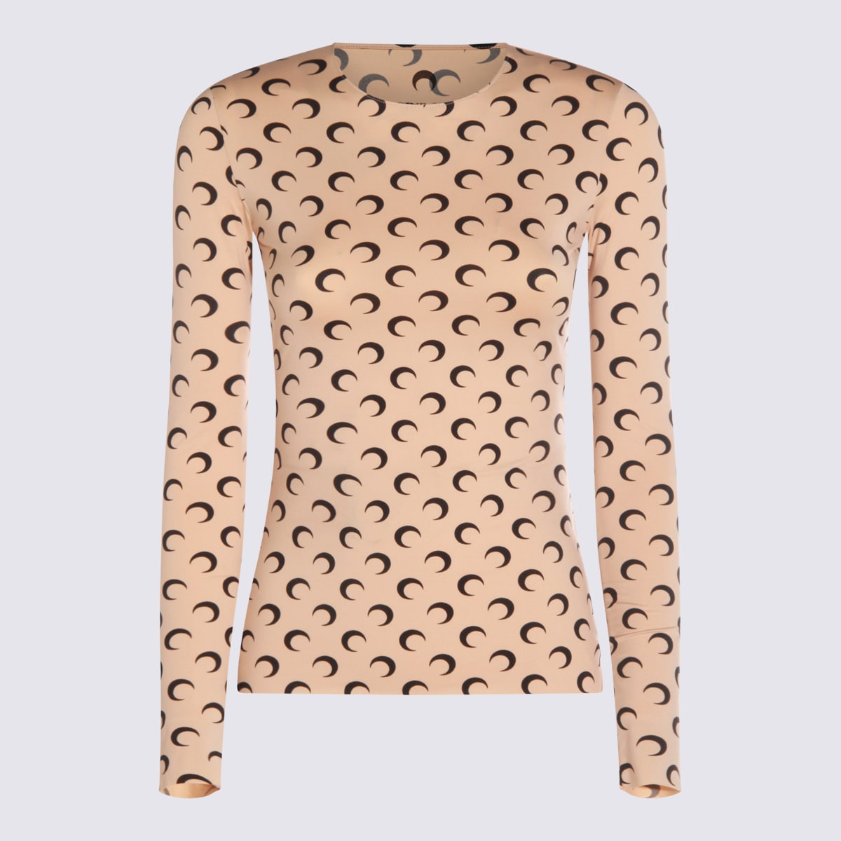 Marine Serre Beige Crewneck T-shirt With All-over Crescent Moon Print In Neutral