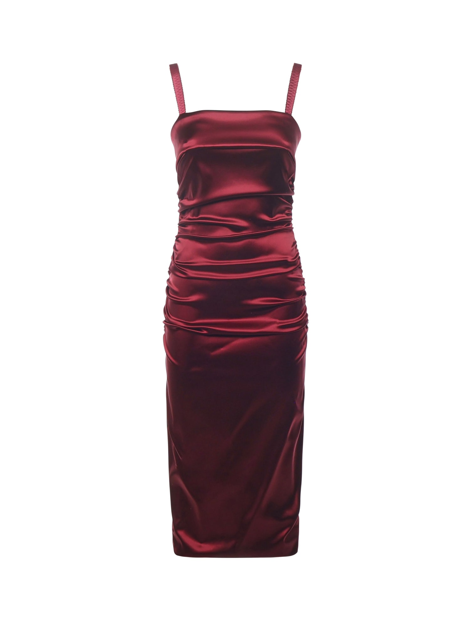 Dolce & Gabbana Draped Satin Midi Dress In Red