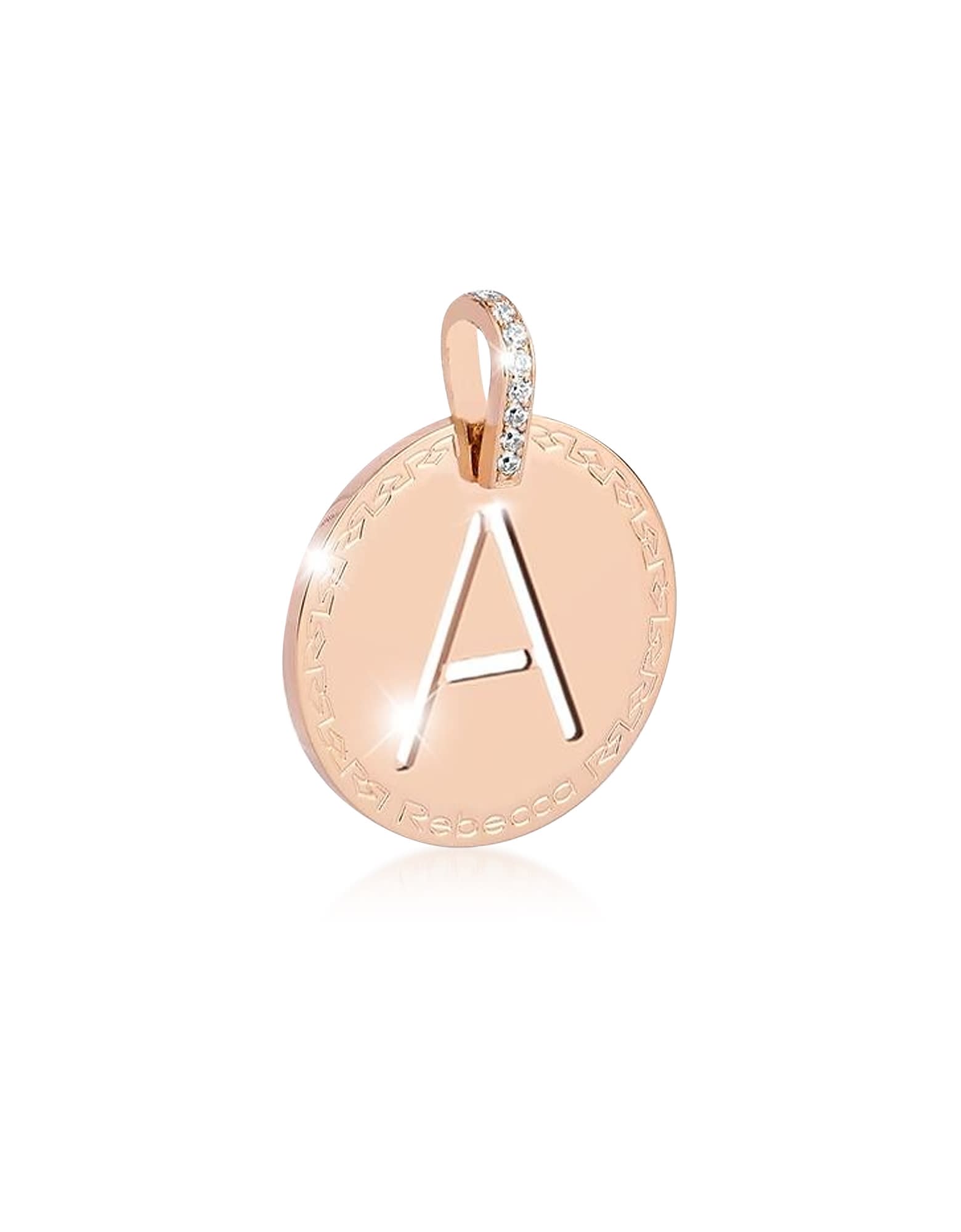 Rebecca Rose Gold-plated Bronze & Zirconia A Charm W/stainless Steel Necklace