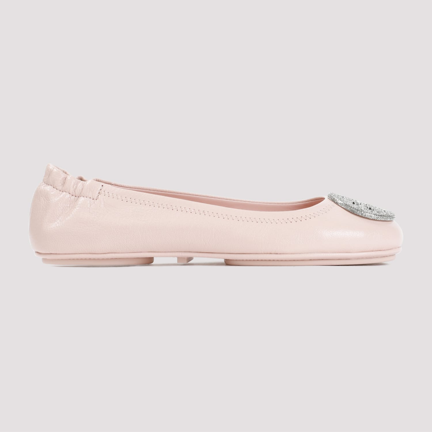 Shop Tory Burch Minnie Pave Ballerina In Shell Pink