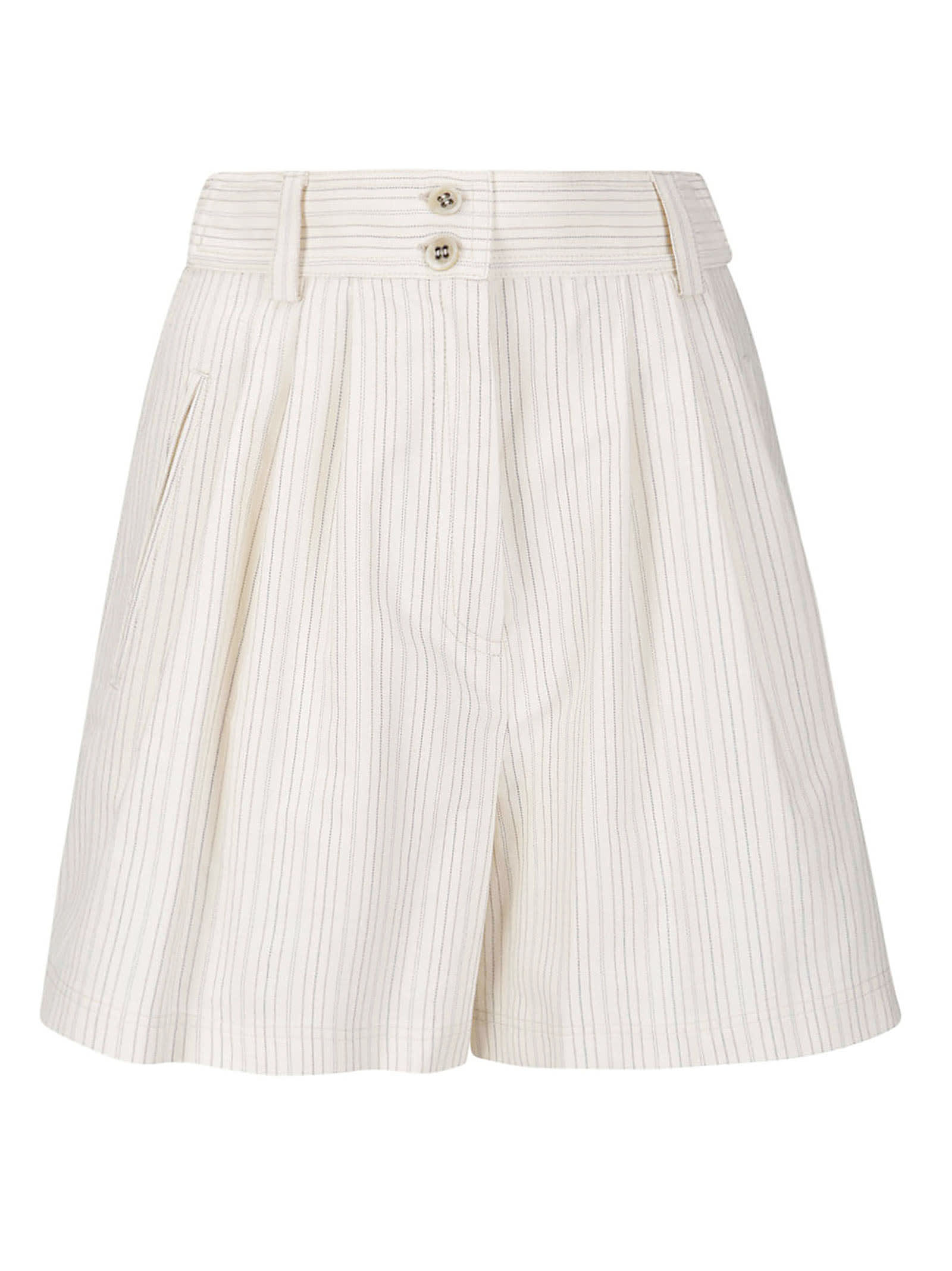 Shop Golden Goose Journey Ws Pleated Shorts Leilah Vintage Cotton M In Ecru/ Eclipse/ Dull Gold