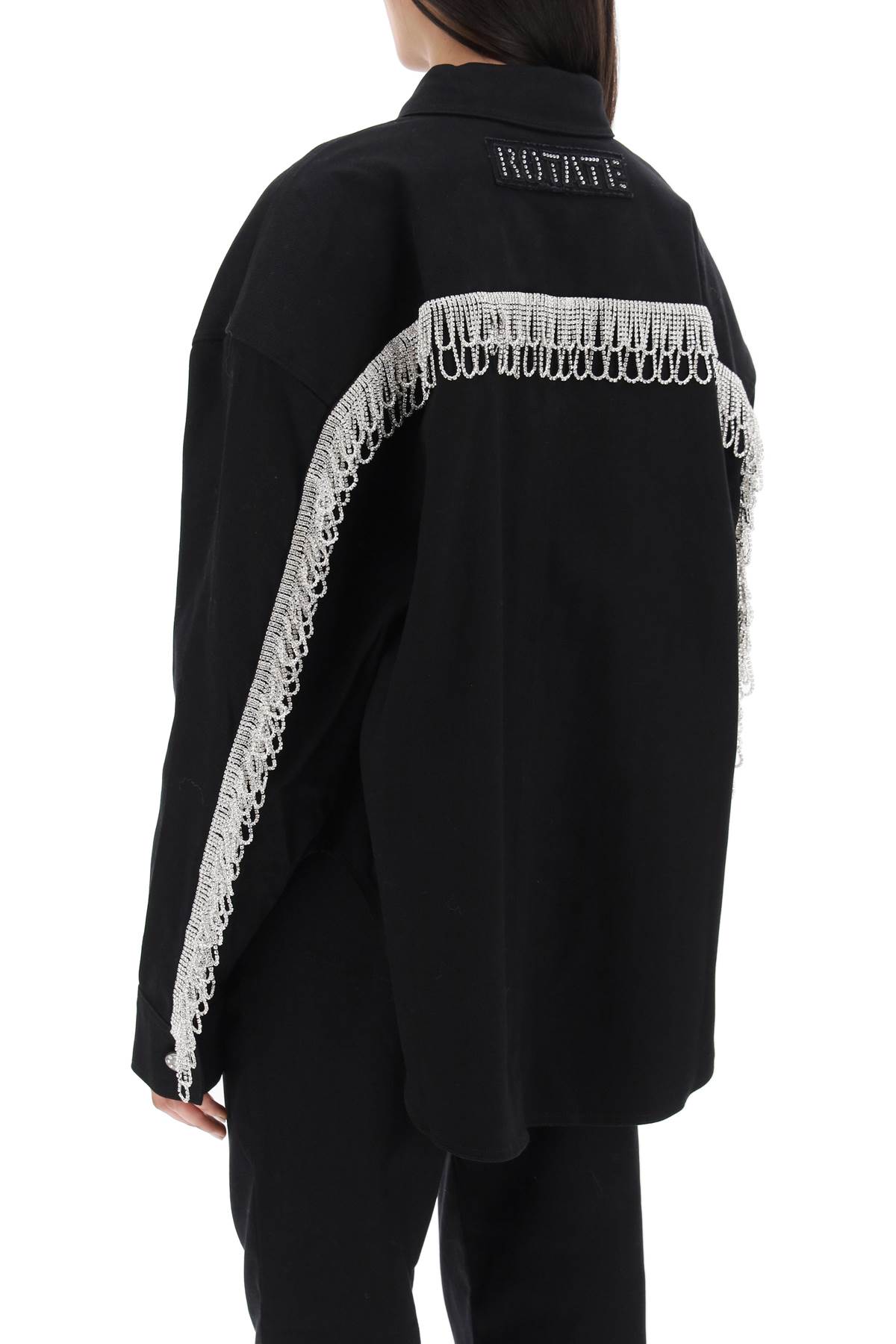 Rotate Birger Christensen Rotate Overshirt With Crystal Fringes In Black