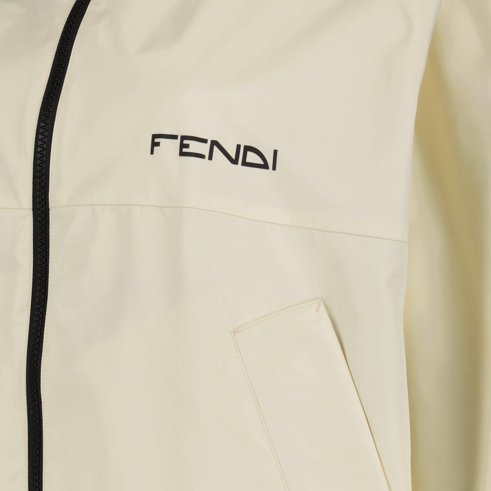 Shop Fendi Zip-up Hooded Reversible Jacket In Beige