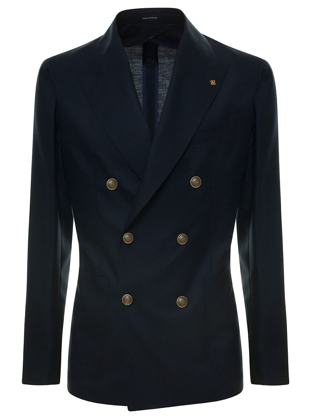 Shop Tagliatore Blue Double-breasted Jacket With Golden Buttons Man
