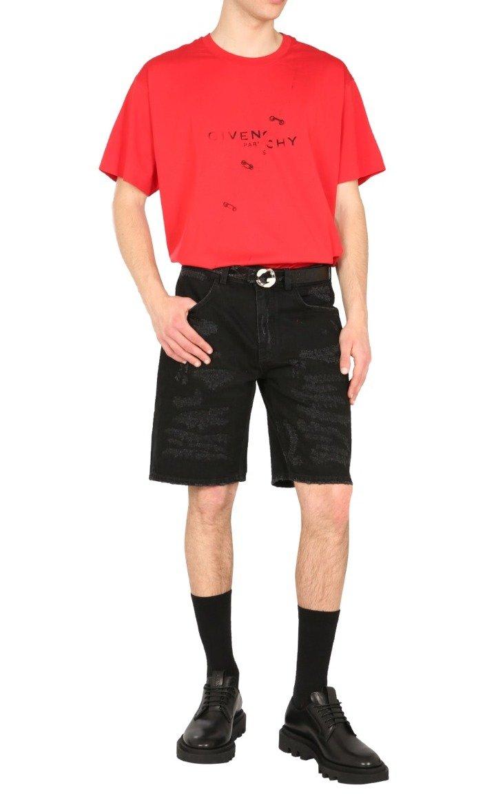 Shop Givenchy Distressed Denim Shorts In Black