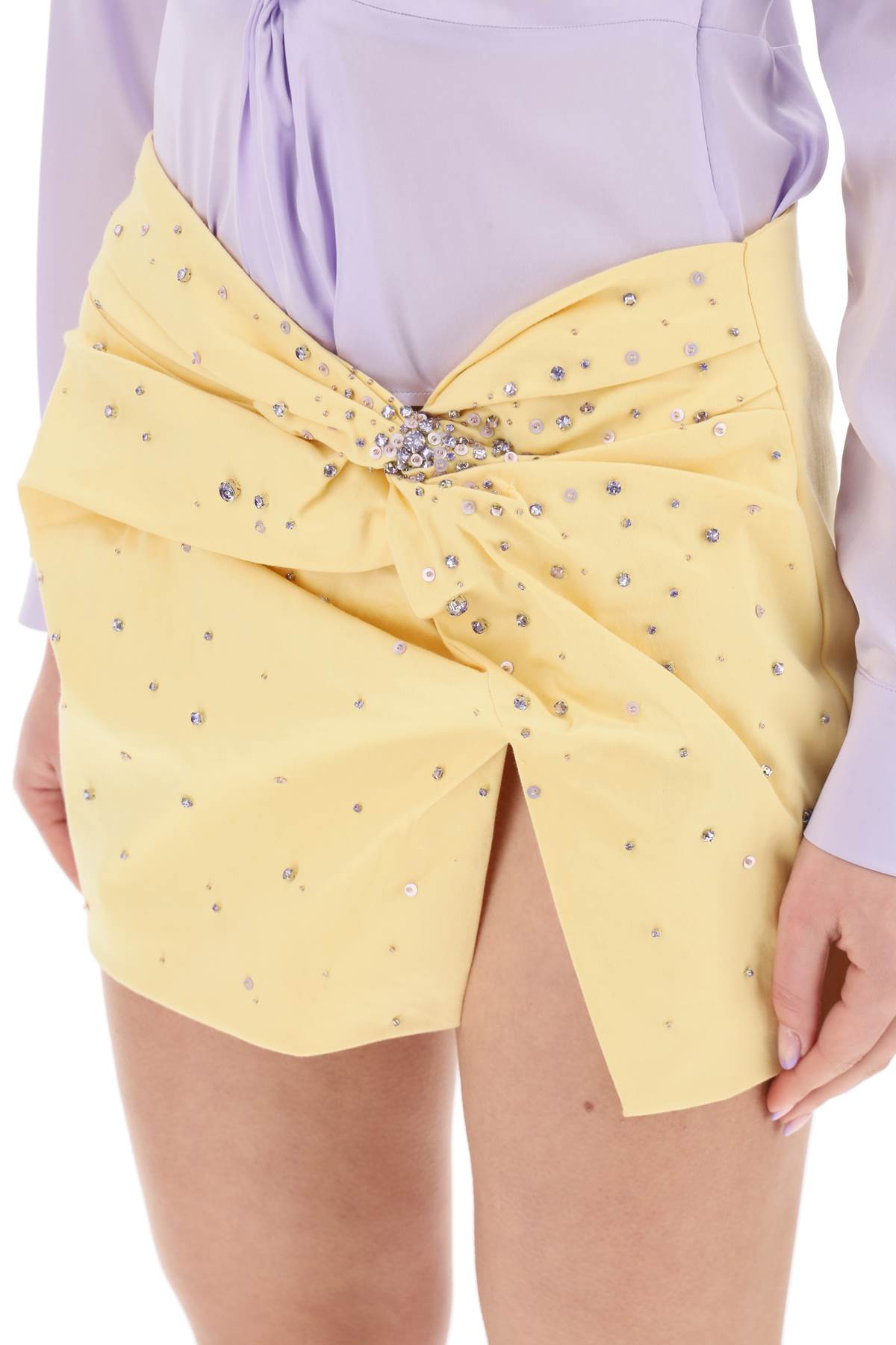 Shop Des Phemmes Mini Skirt With Crystals In Banana (yellow)