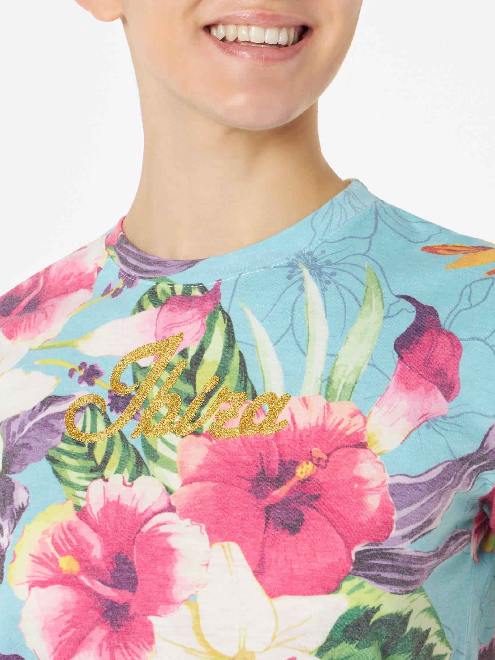 Mc2 Saint Barth Woman Cotton T-shirt With Ibiscus Print
