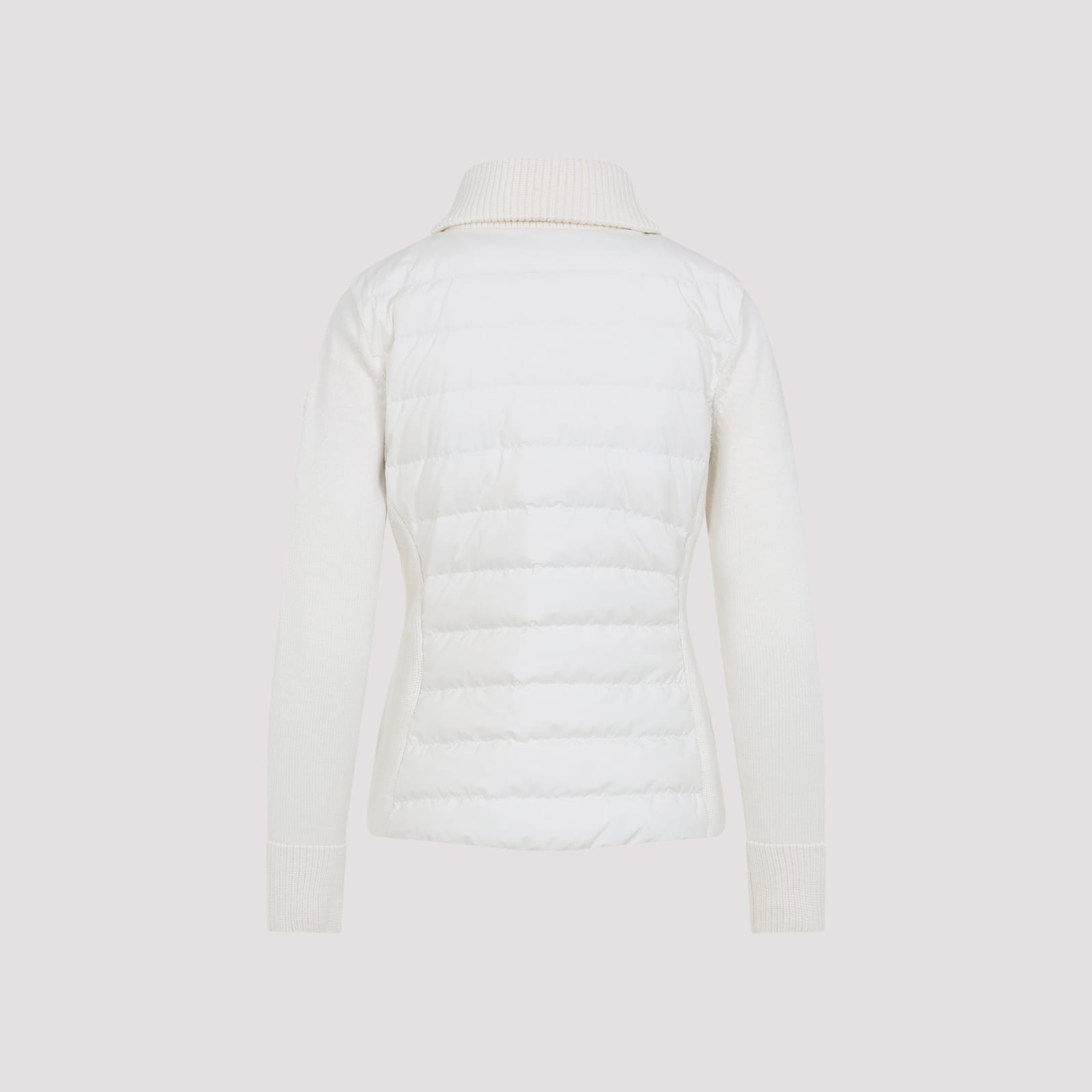 Moncler Quilted High Collar Ribbed Cuffs Jacket In White