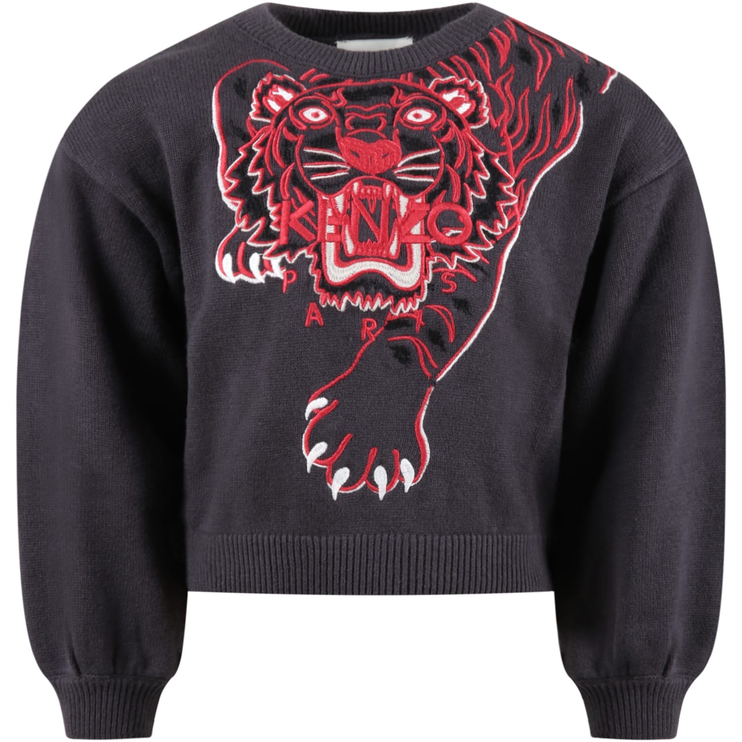Kenzo Kids Gray Sweater For Kids With Red Logo