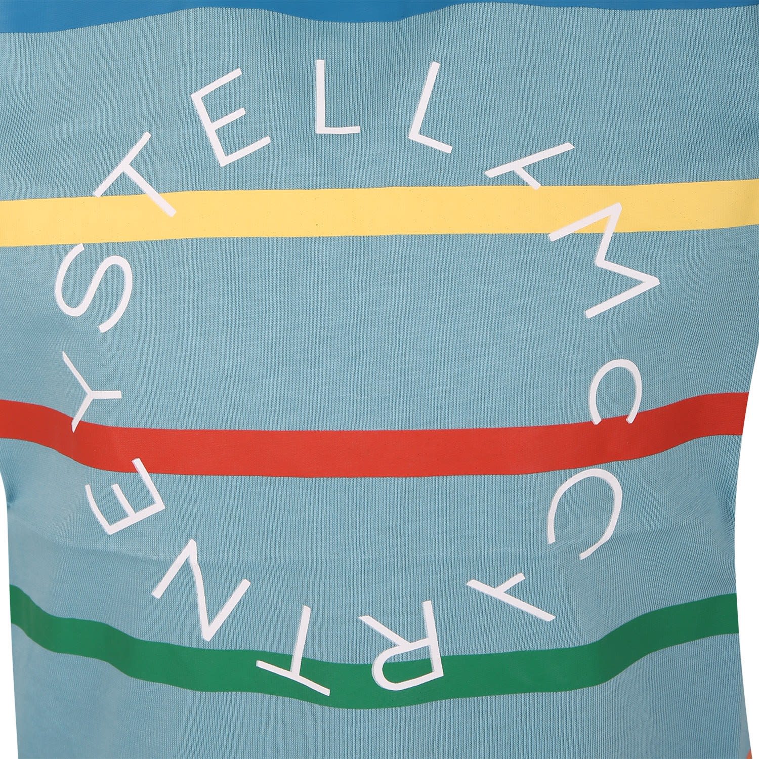 Shop Stella Mccartney Light Blue T-shirt For Kids With Logo And Multicolor Stripes In Multicolore