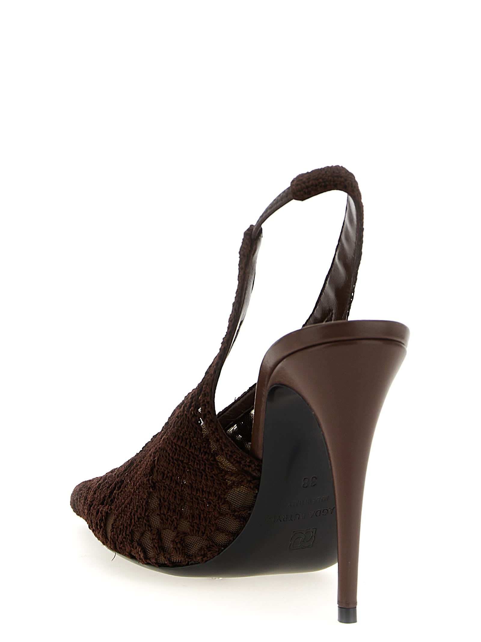 Magda Butrym Leather-trimmed Crocheted Mesh Slingback Pumps In Brown