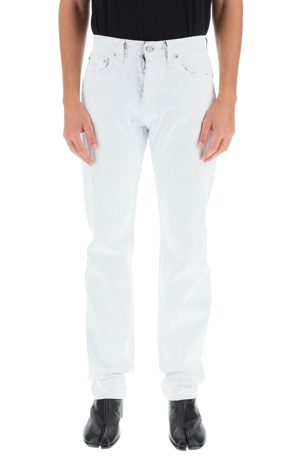 Shop Maison Margiela Paint Effect Denim Jeans In White Paint