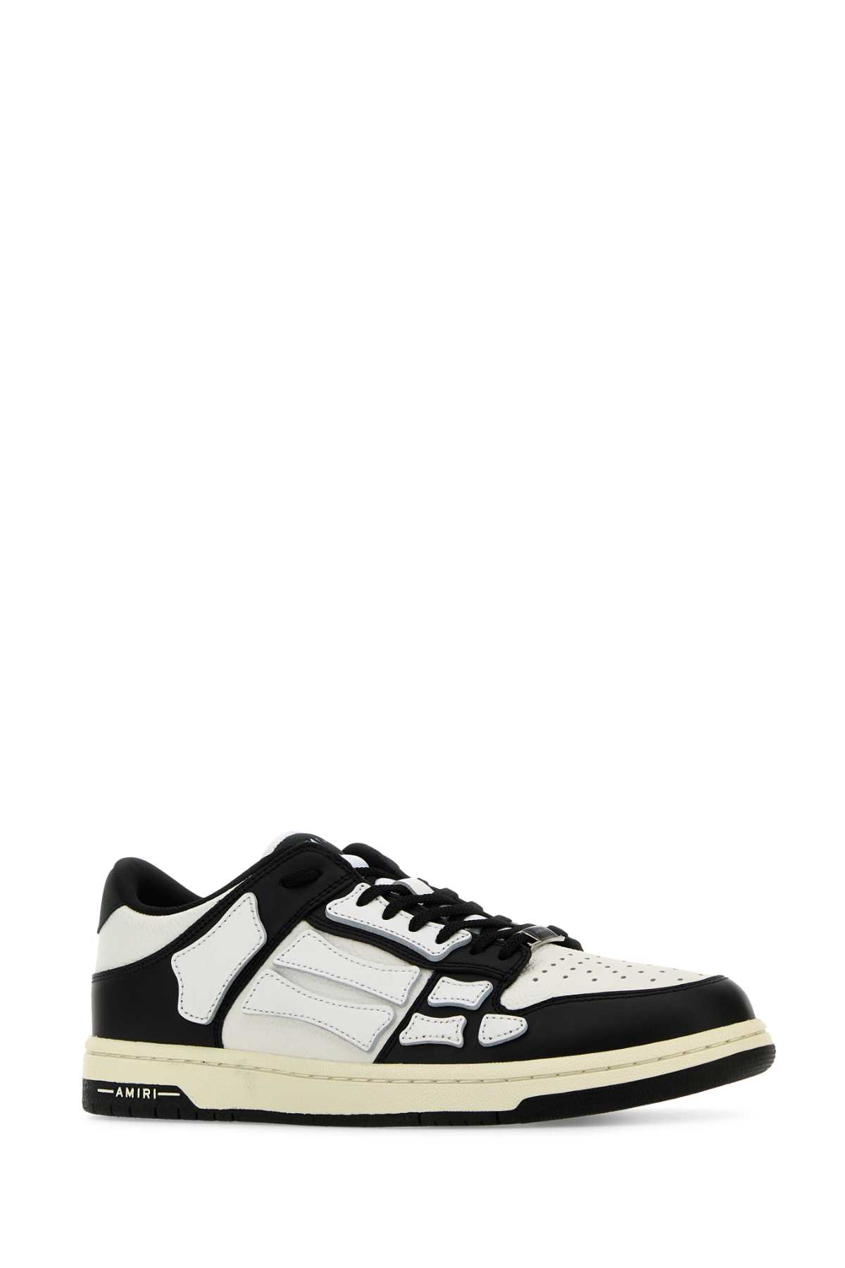 Shop Amiri Two-tone Leather Skel Sneakers In Blackwhite