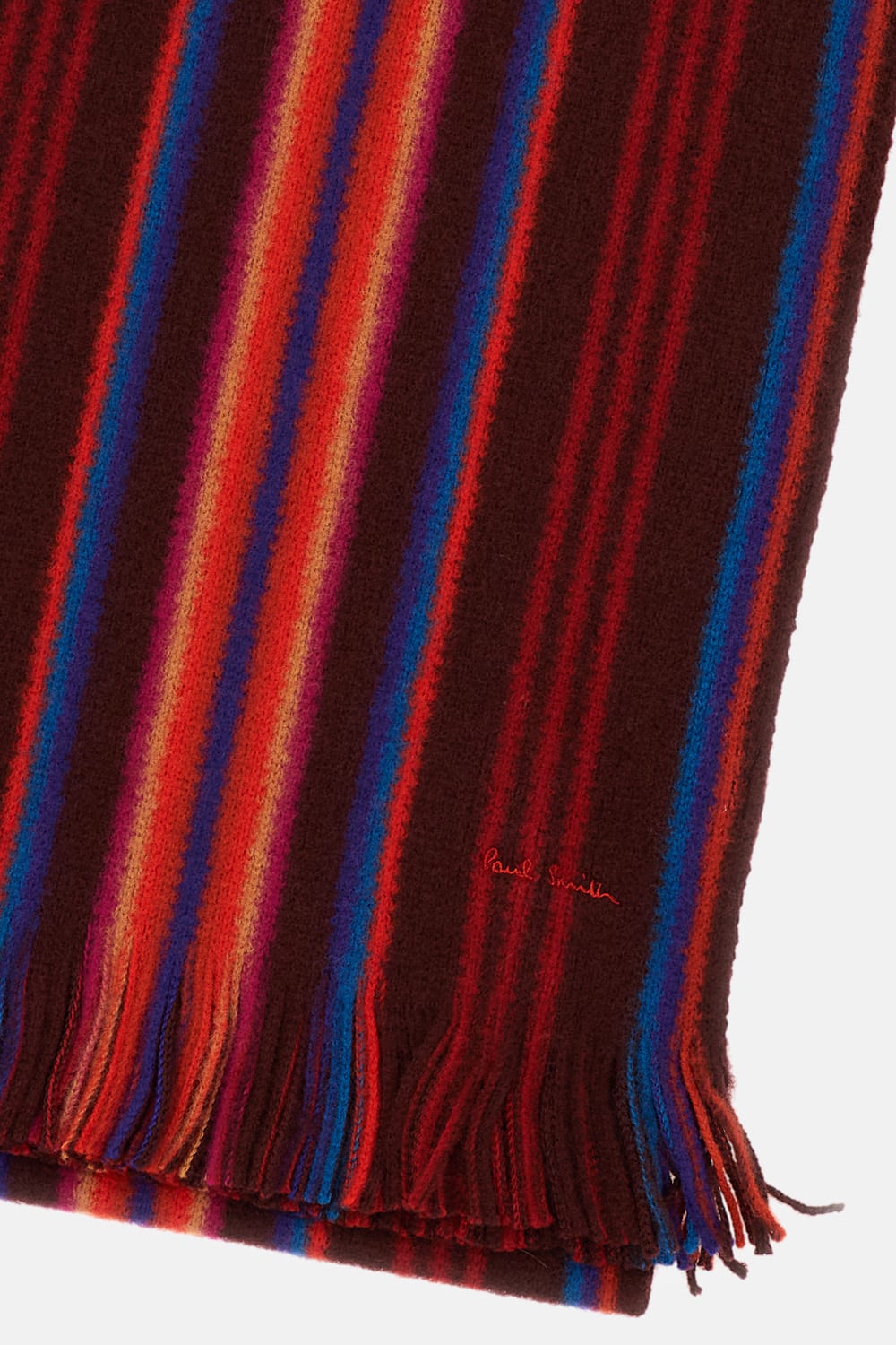 Paul Smith Signature-stripe Fringed Scarf In Red