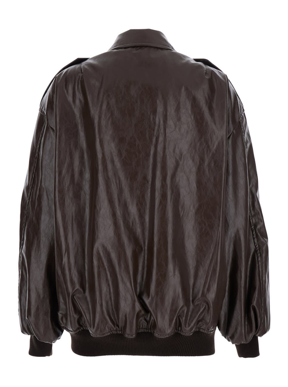 Federica Tosi Brown Jacket With Classic Collar And Dropped Shoulders In Leather Woman In Brown