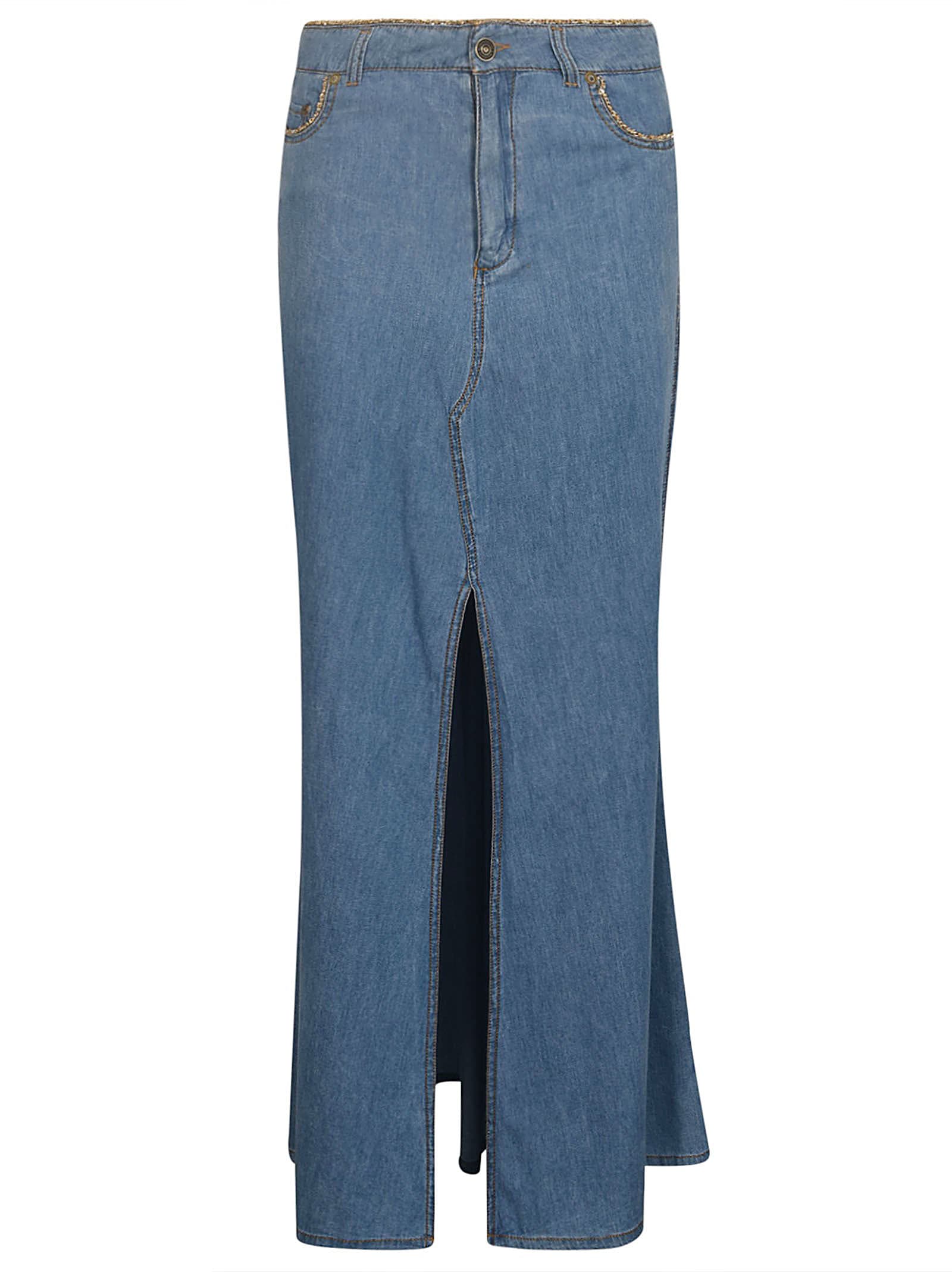 Shop Ermanno Scervino Denim Long Skirt In Bright Cobalt