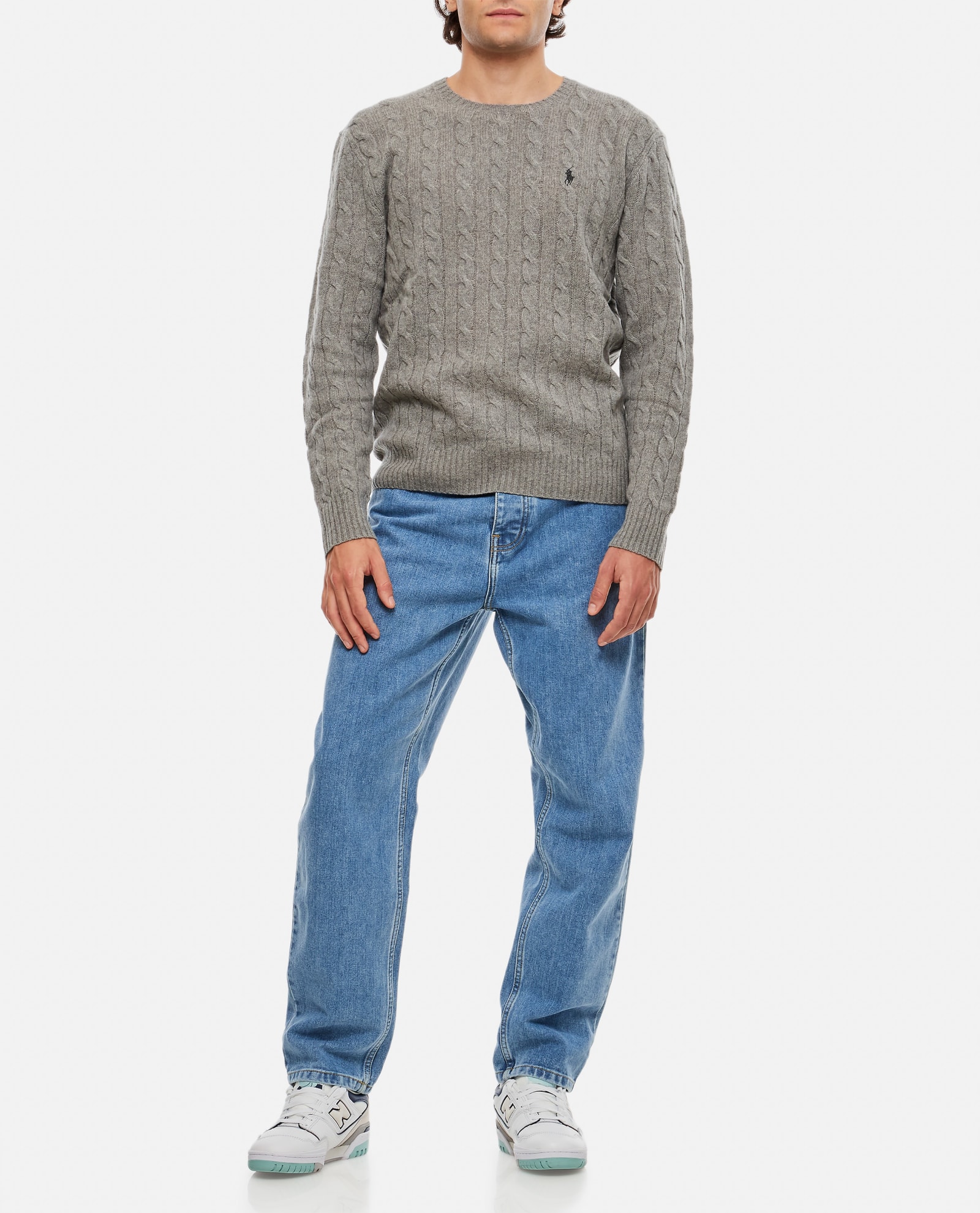 Shop Polo Ralph Lauren Cable Knit Wool Cashmere Jumper In Grey