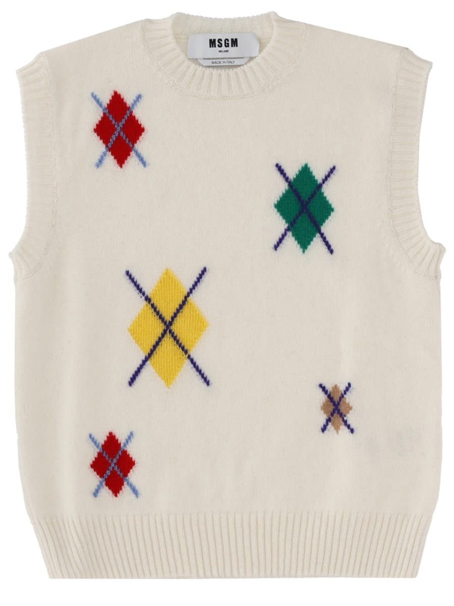 Msgm Argyle Multicolor Pattern Vest