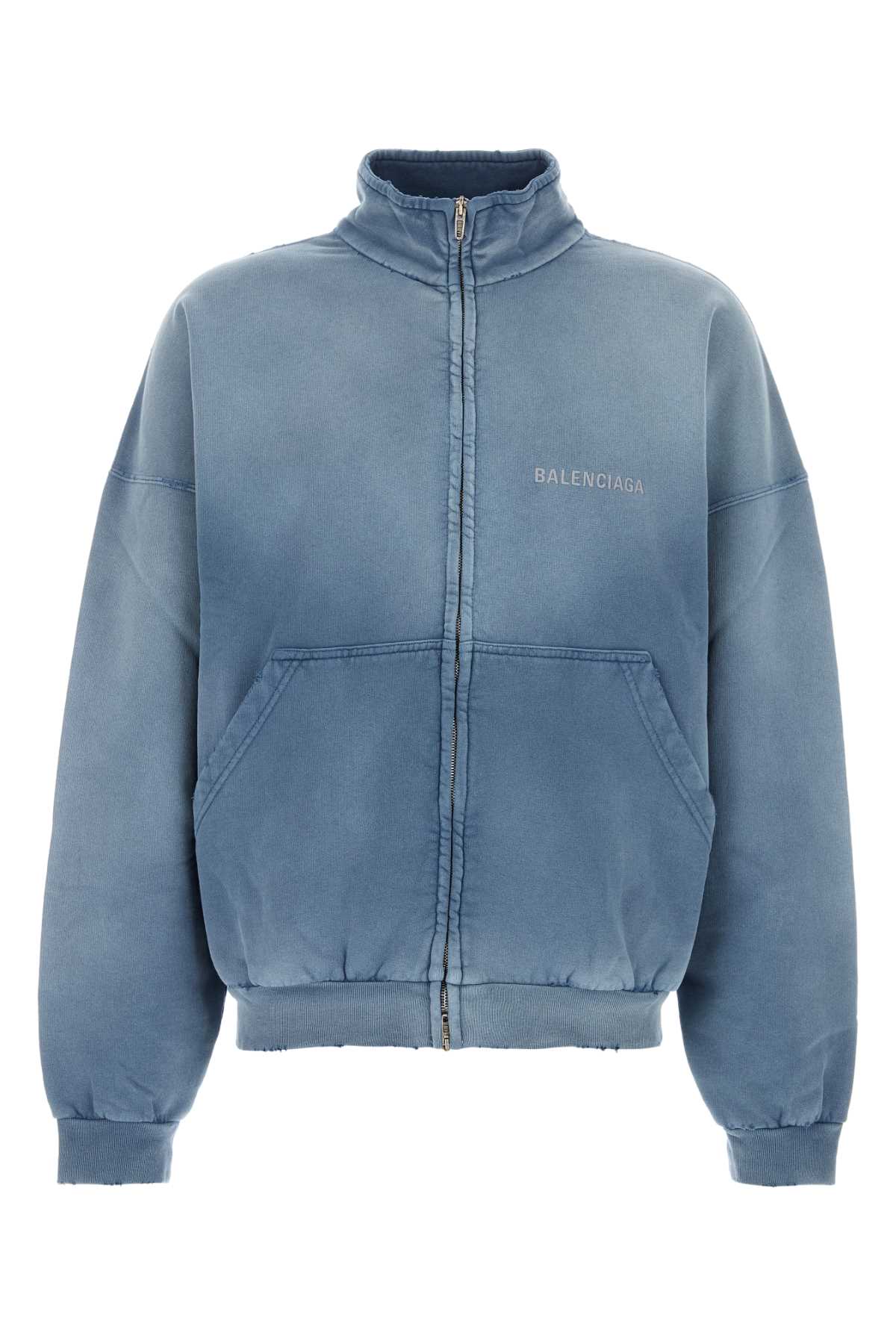 Balenciaga Distressed Logo Zip-up Sweatshirt In Blue
