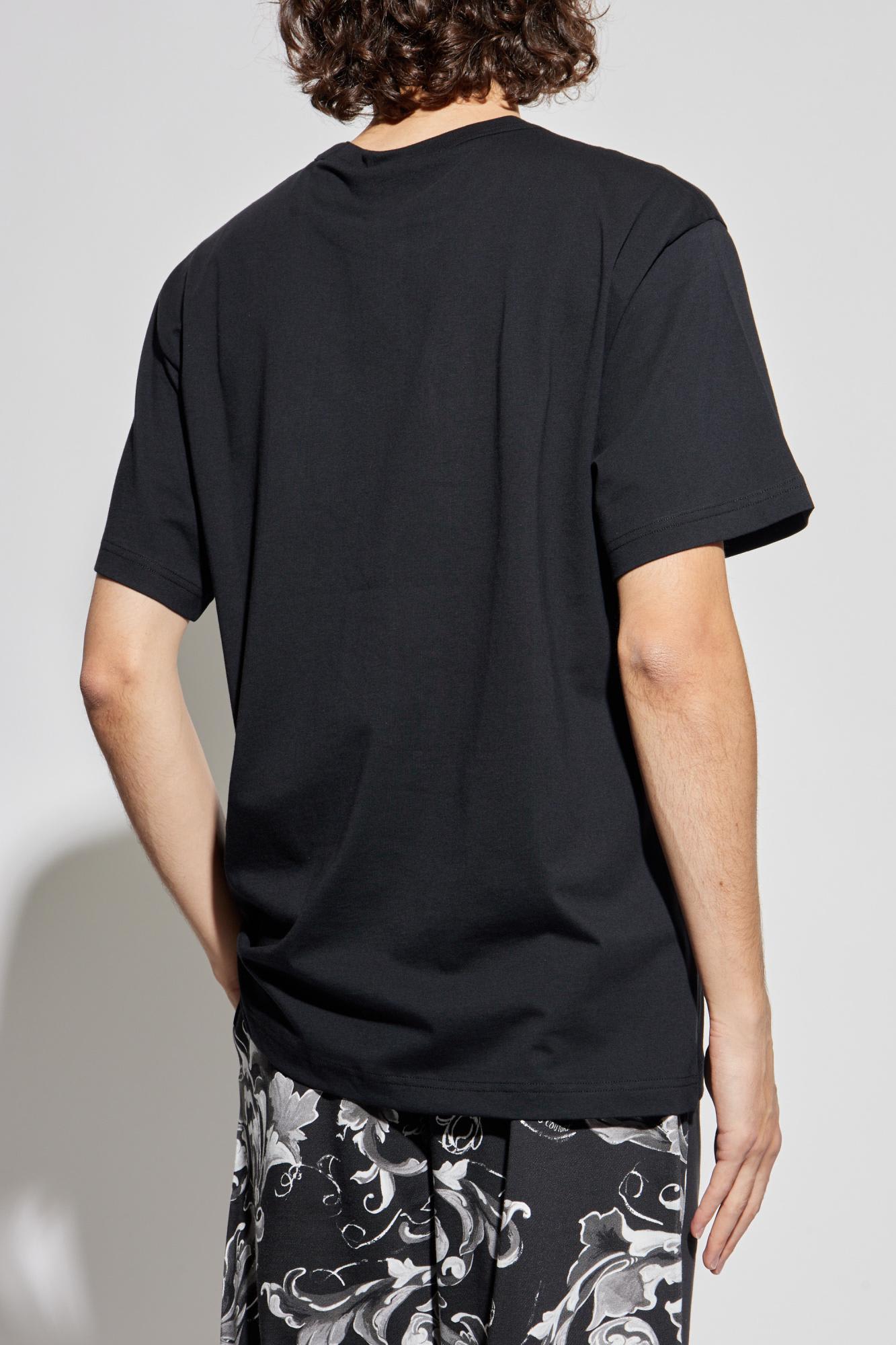 Versace Jeans Couture Short-sleeve Cotton T-shirt With Ornamental Logo Detail In Black