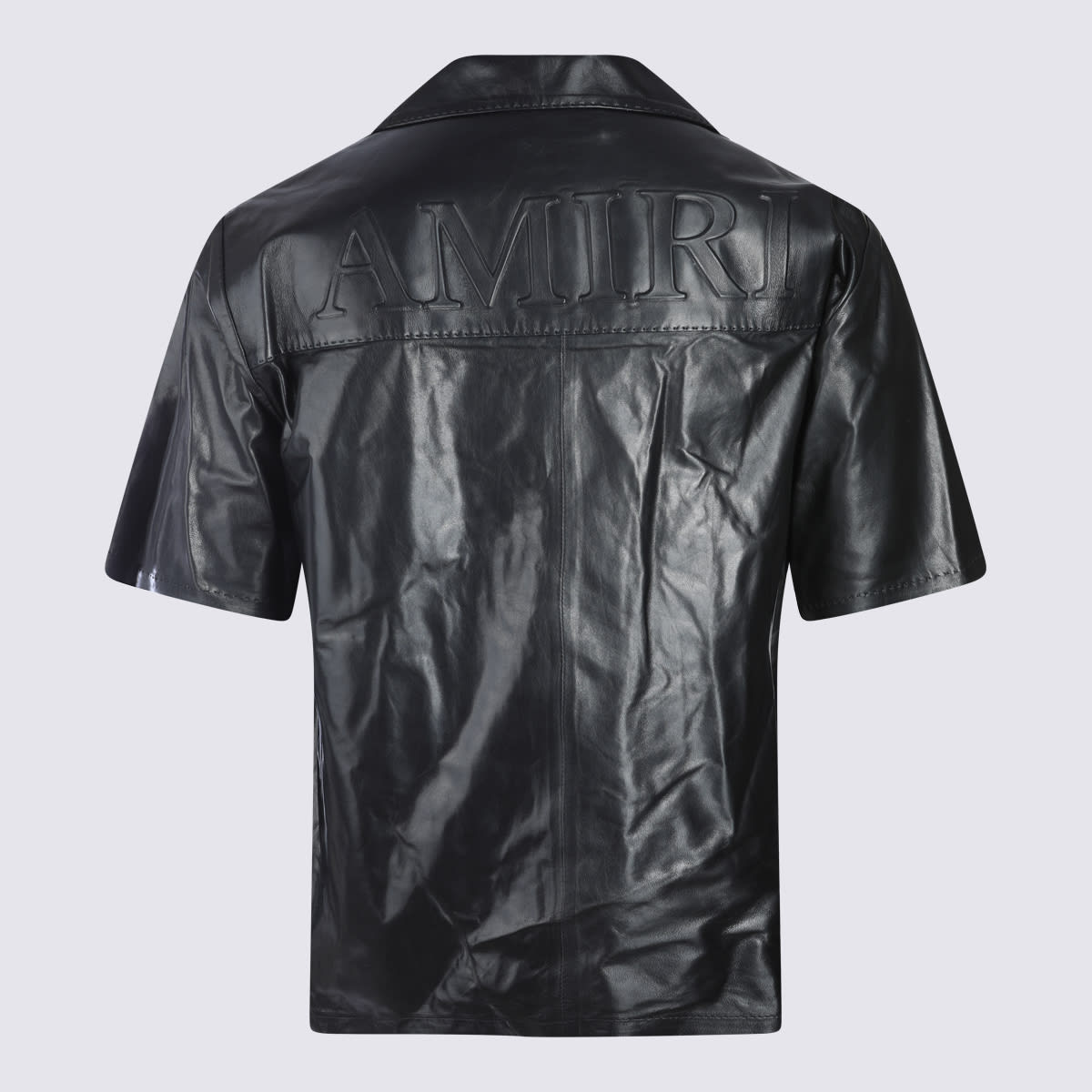 Amiri Short Sleeve Leather Jacket With Chest Pocket In Black
