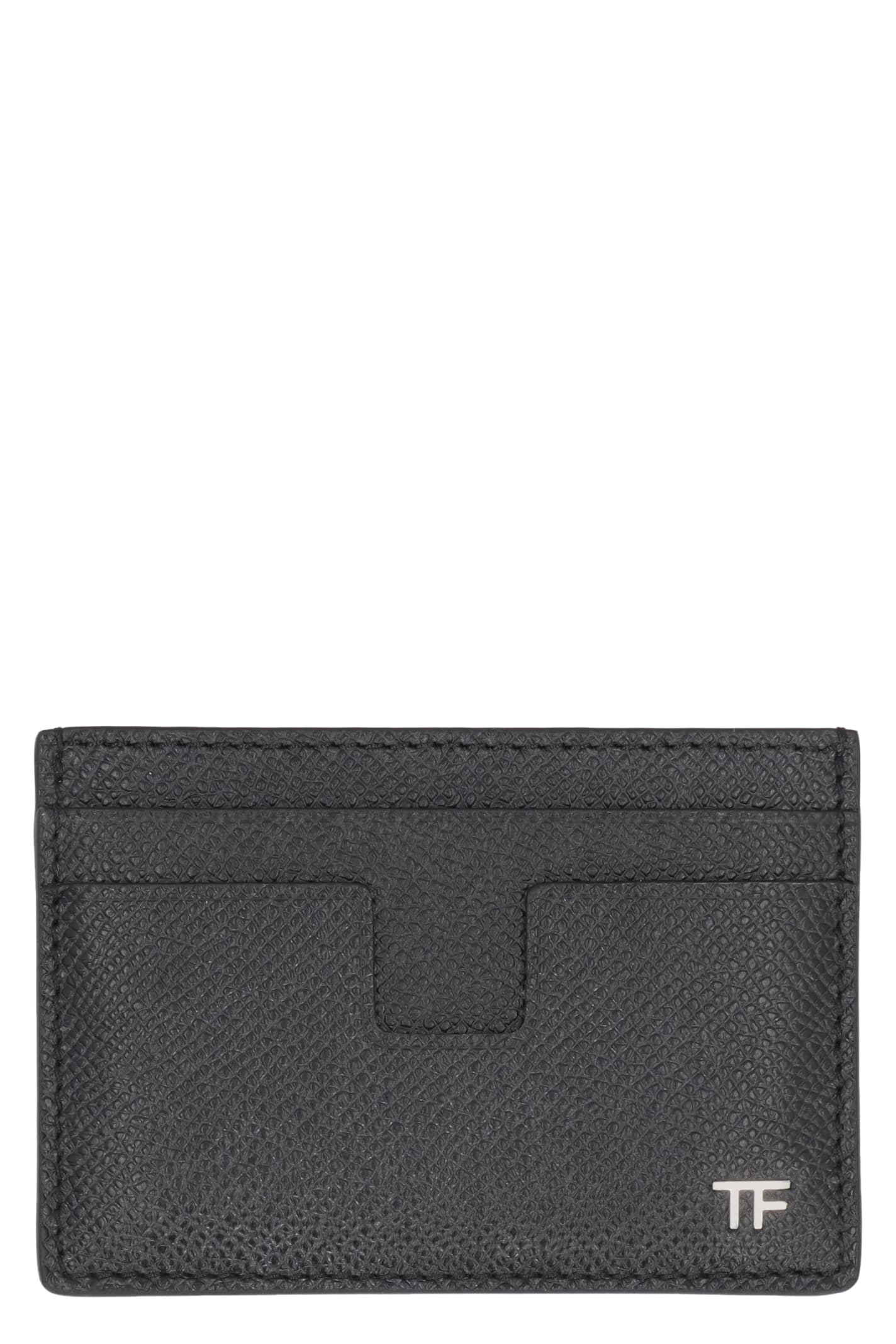 Tom Ford Black Leather Money Clip Card Holder In Black