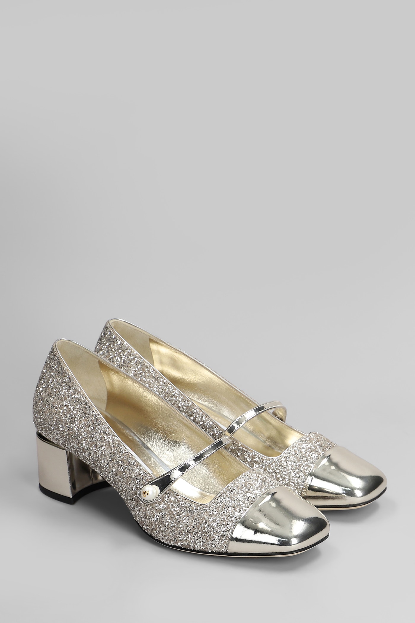 Jimmy Choo Glitter And Laminated Leather Pumps Color Gold And Sand In Gold