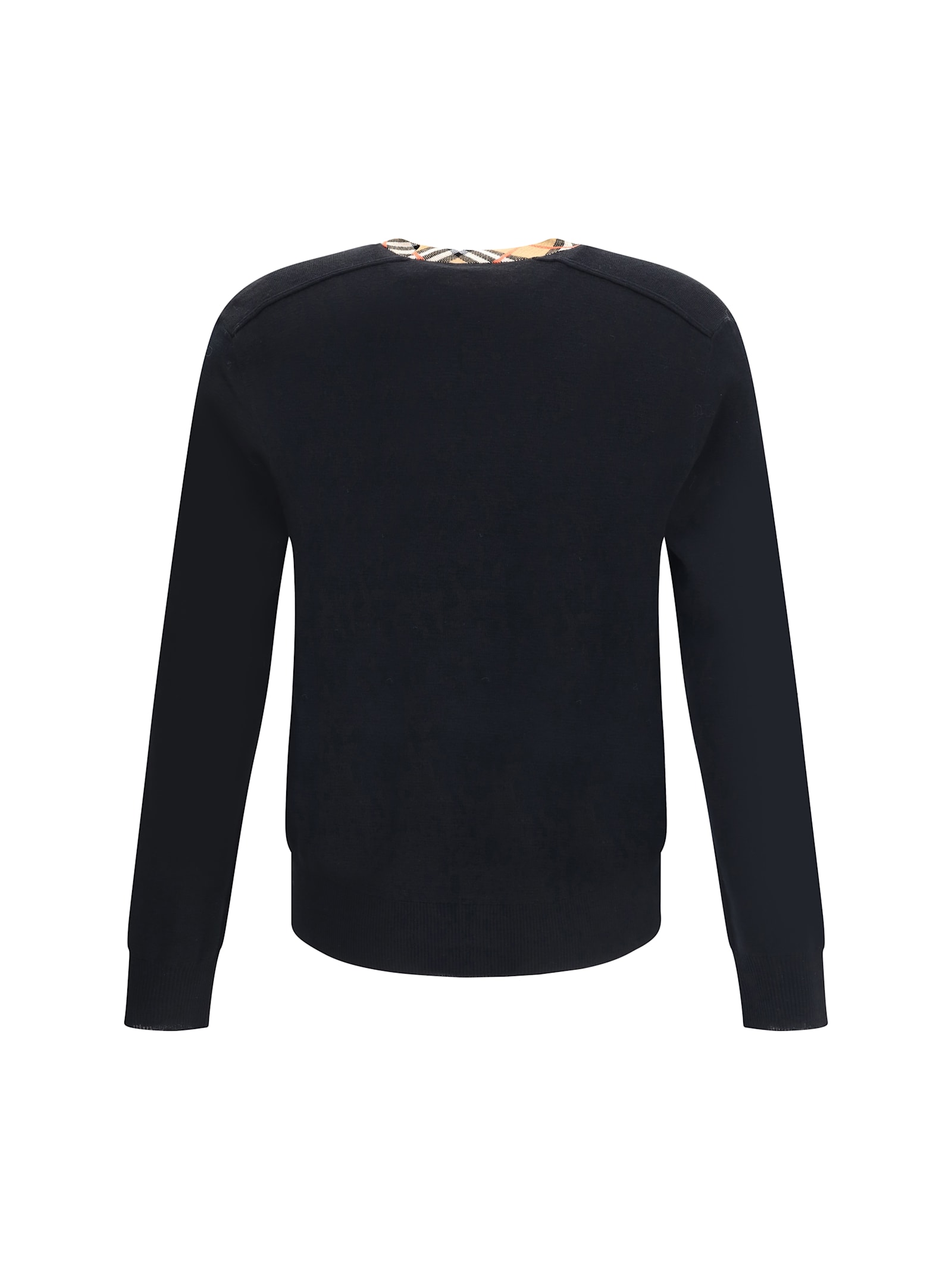Burberry Crew Neck Knitwear With Distinctive Patterned Collar In Black