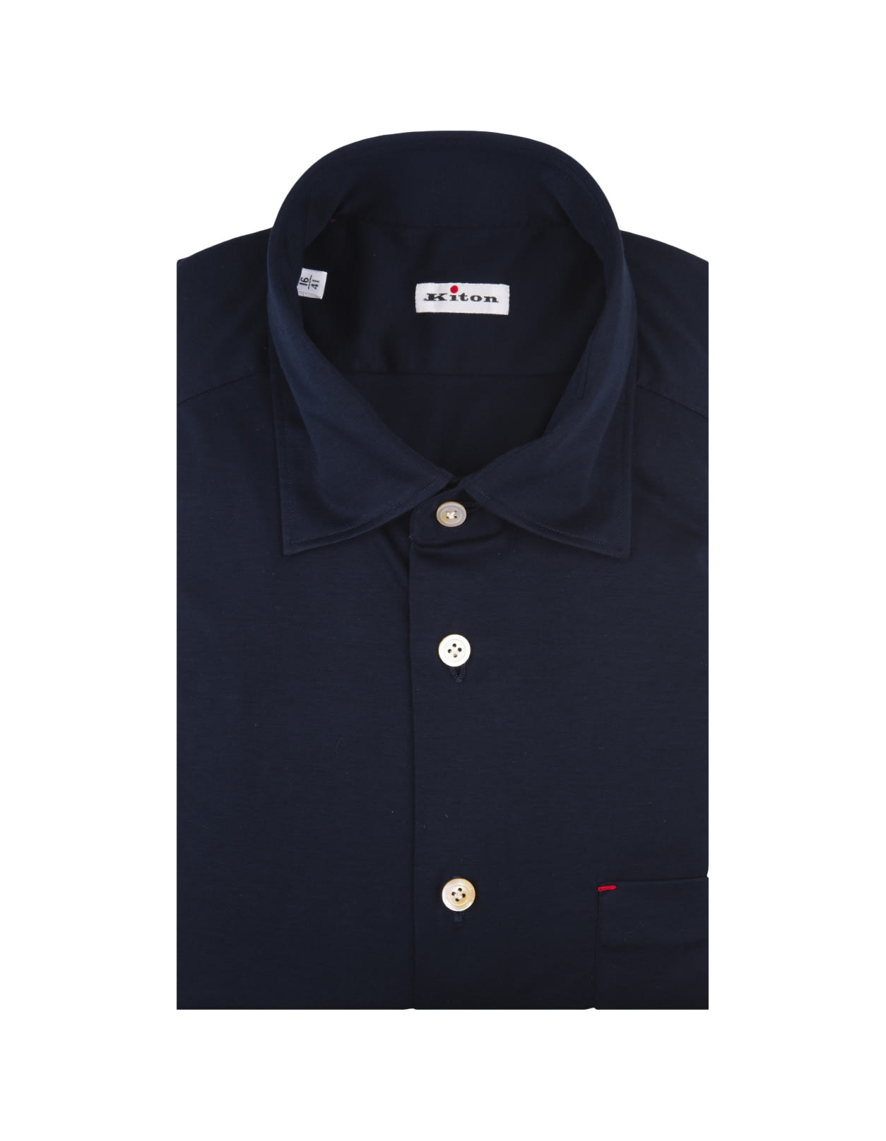 Shop Kiton Navy Blue Cotton Shirt