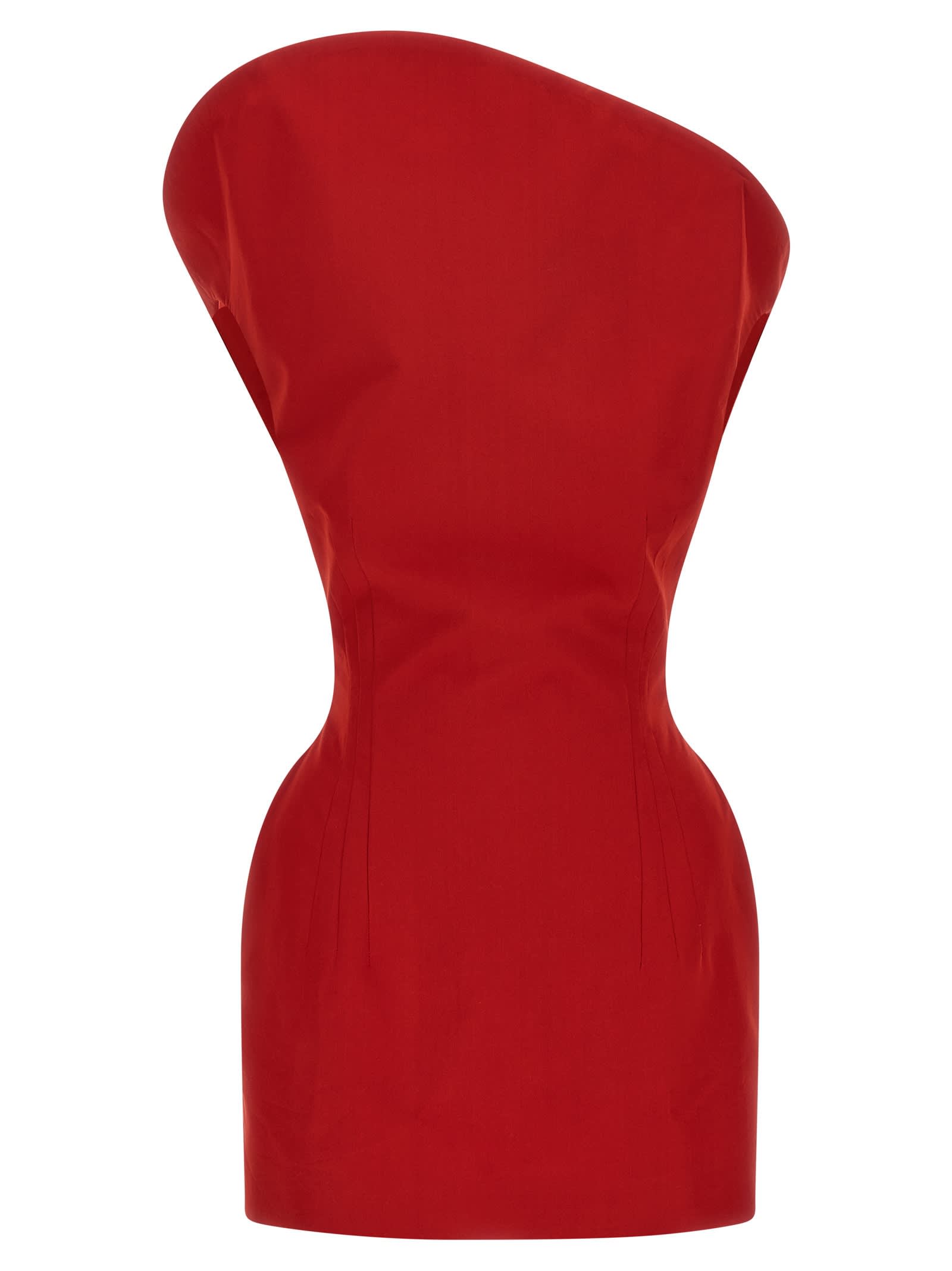 Magda Butrym Sculpted Cotton Mini Dress In Red In Red
