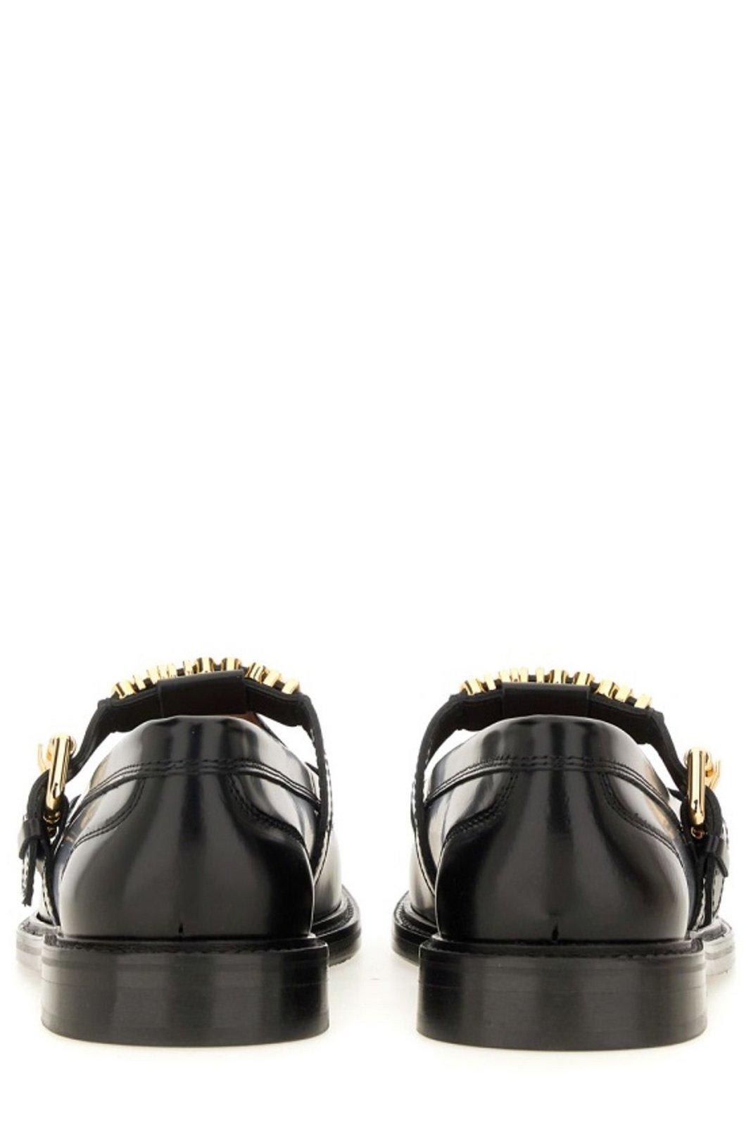 Shop Moschino Logo Lettering Slip-on Loafers In Black