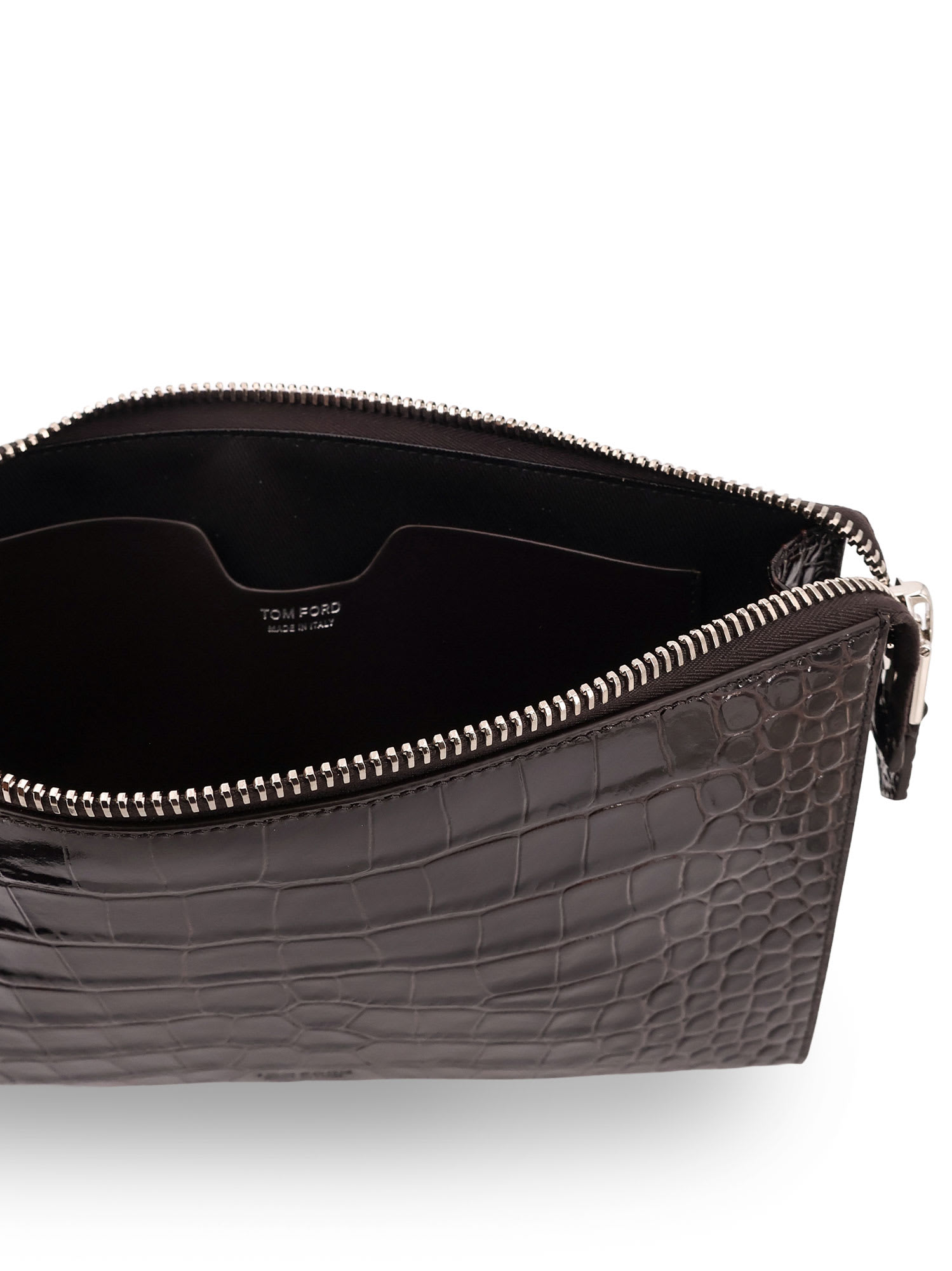Tom Ford Leather Clutch Bag Featuring Crocodile Texture In Brown