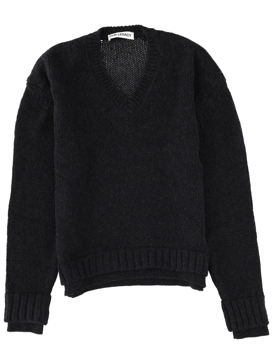 Our Legacy False V-neck Sweater In Black